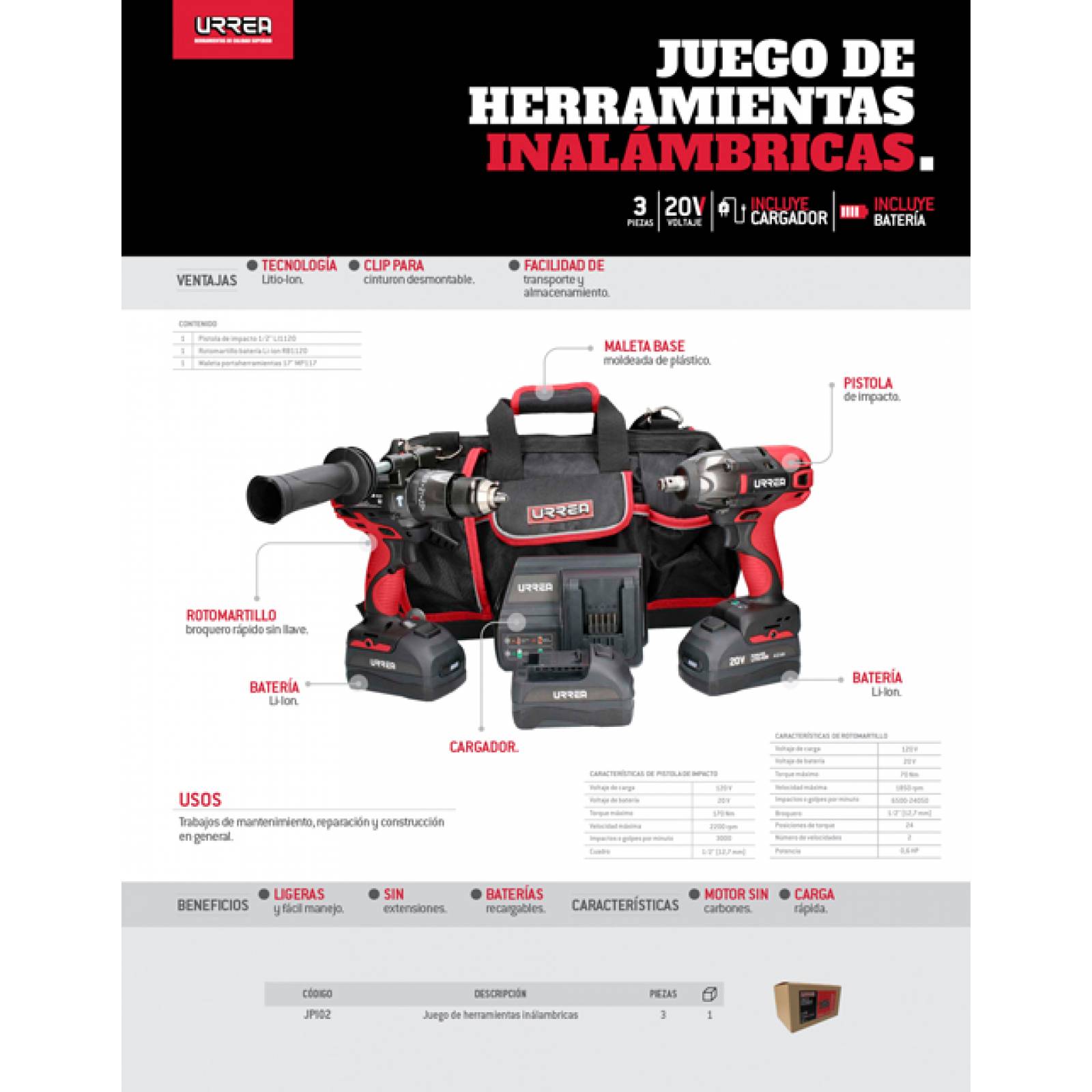 Taladro Rotomartillo 1/2 + Pistola De Impacto + Maleta Urrea