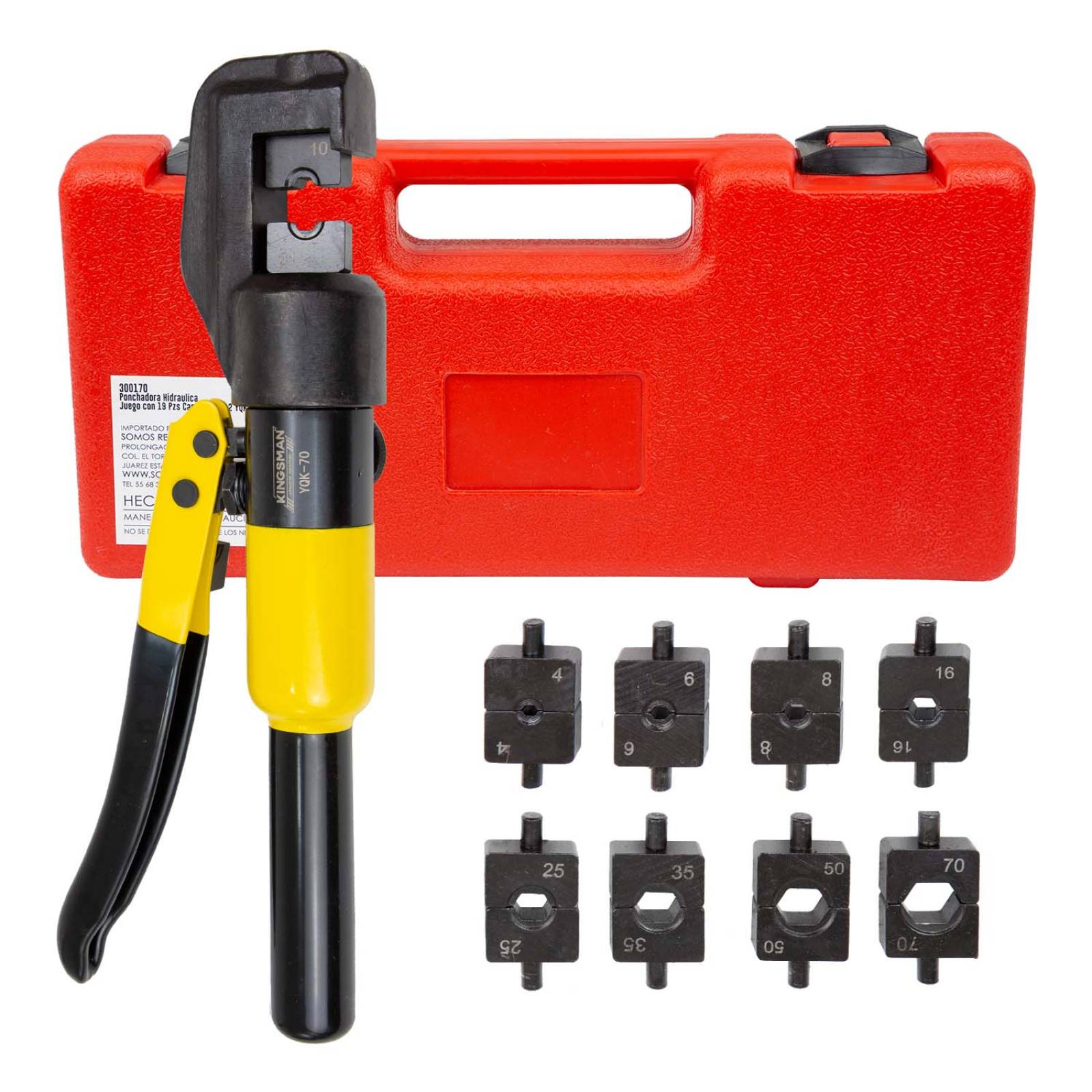 Ponchadora Pinza Hidraulica 8 Ton Kit 19pzs 4-70mm2 Kingsman 