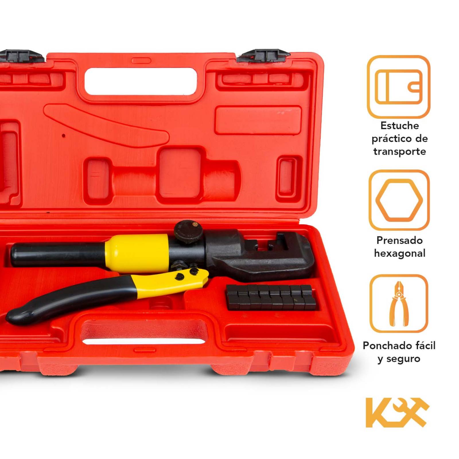 Ponchadora Pinza Hidraulica 8 Ton Kit 19pzs 4-70mm2 Kingsman 