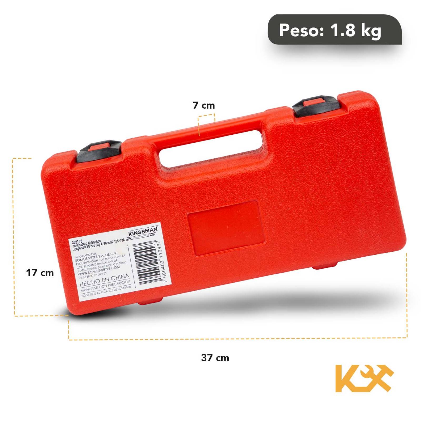 Ponchadora Pinza Hidraulica 8 Ton Kit 19pzs 4-70mm2 Kingsman 