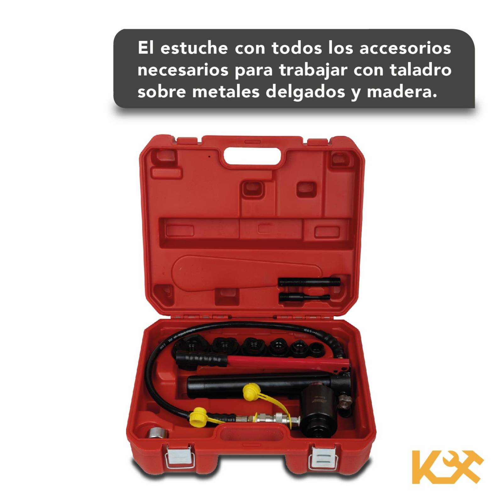 Sacabocado Punch Hidraulico KnockOut Juego de 16 Pcs de 7/8" a 2 3/8" 22.5 a 61.5 mm de 10 t Kingsma 