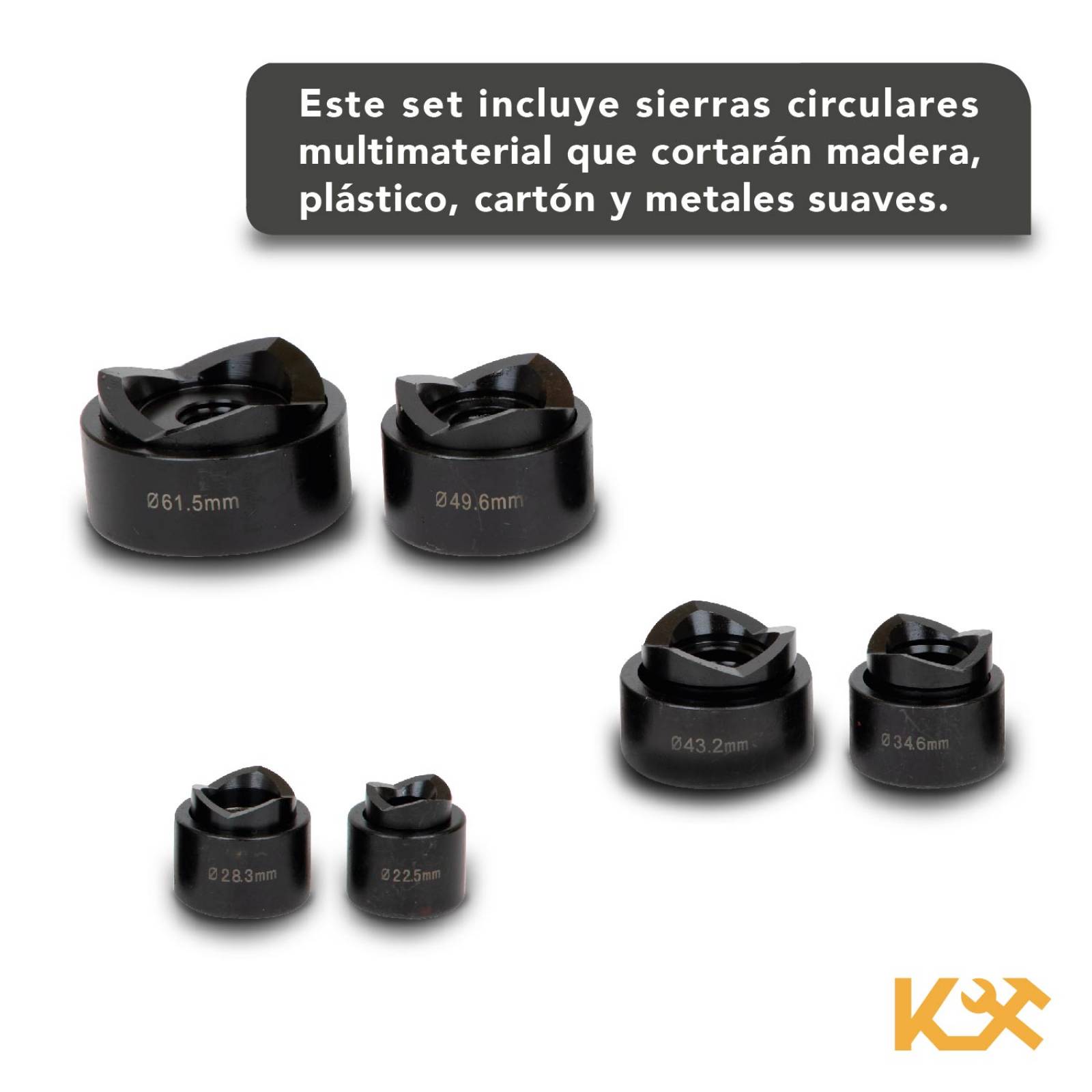 Sacabocado Punch Hidraulico KnockOut Juego de 16 Pcs de 7/8" a 2 3/8" 22.5 a 61.5 mm de 10 t Kingsma 