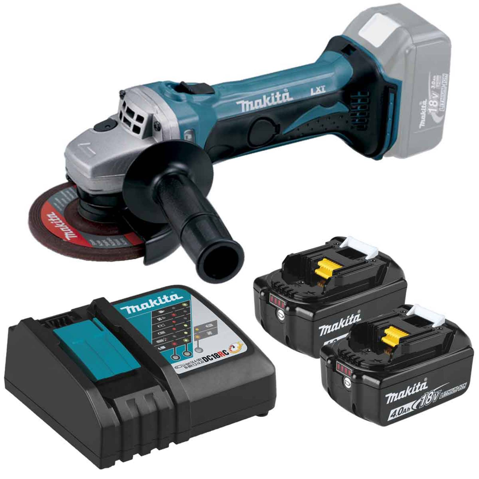 Esmeriladora Angular Inalámbrica 4-1/2"+Cargador+2 Baterías DGA452RMJ Makita 