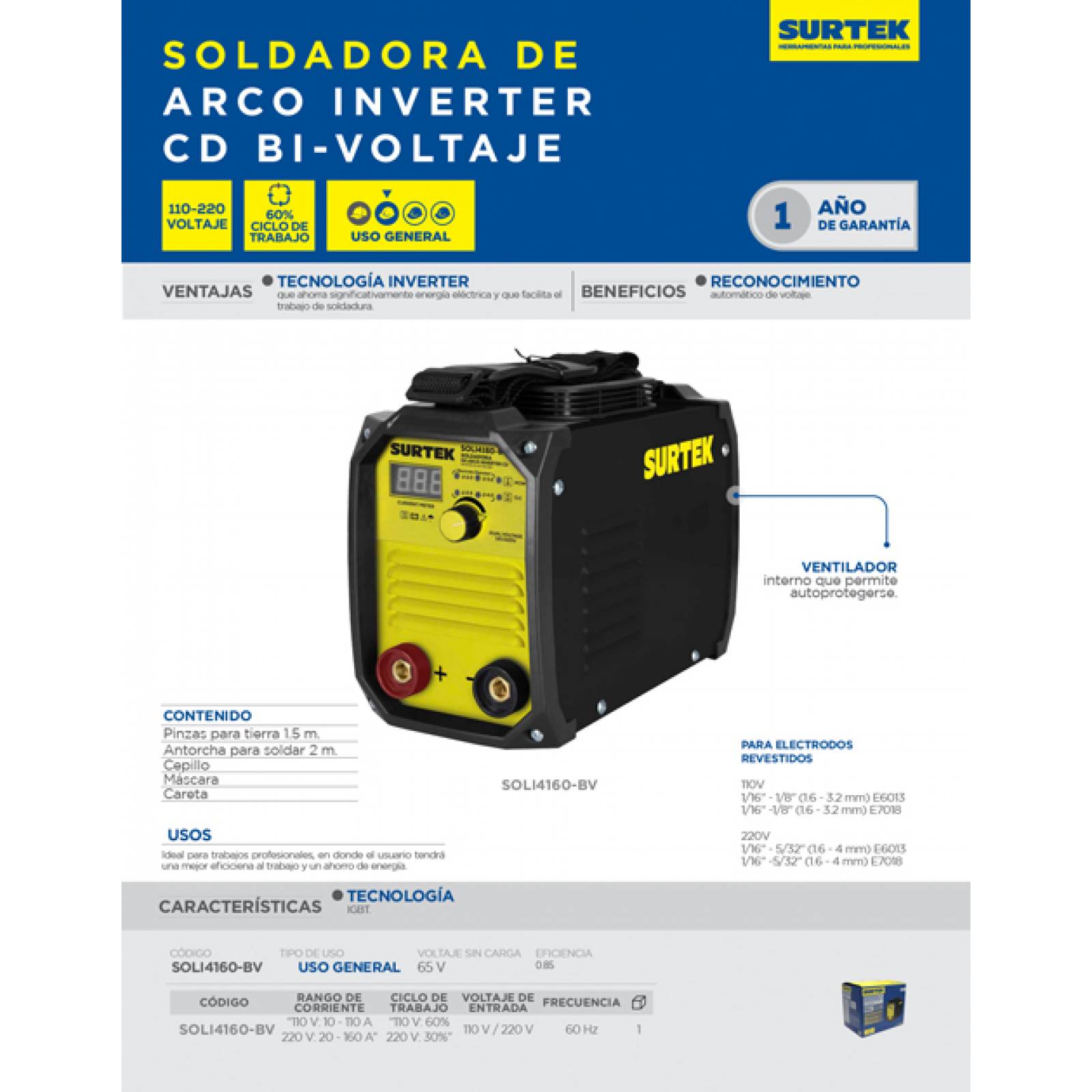 Soldadora Inversora Inverter 160a Uso Rudo Herreria Surtek 