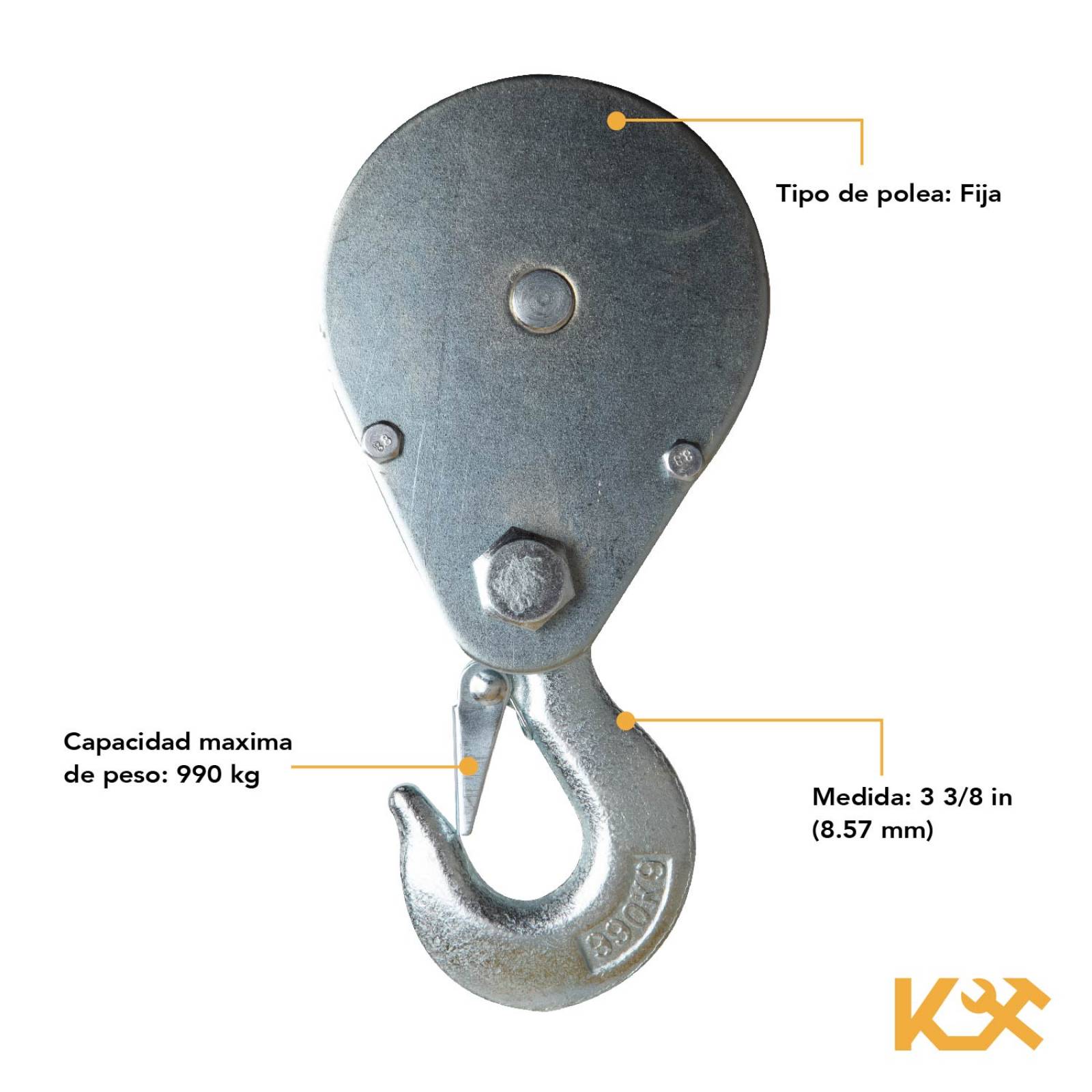 Polea Fija Metalica 3 3/8in Con Gancho Carga 990 Kg Kingsman 