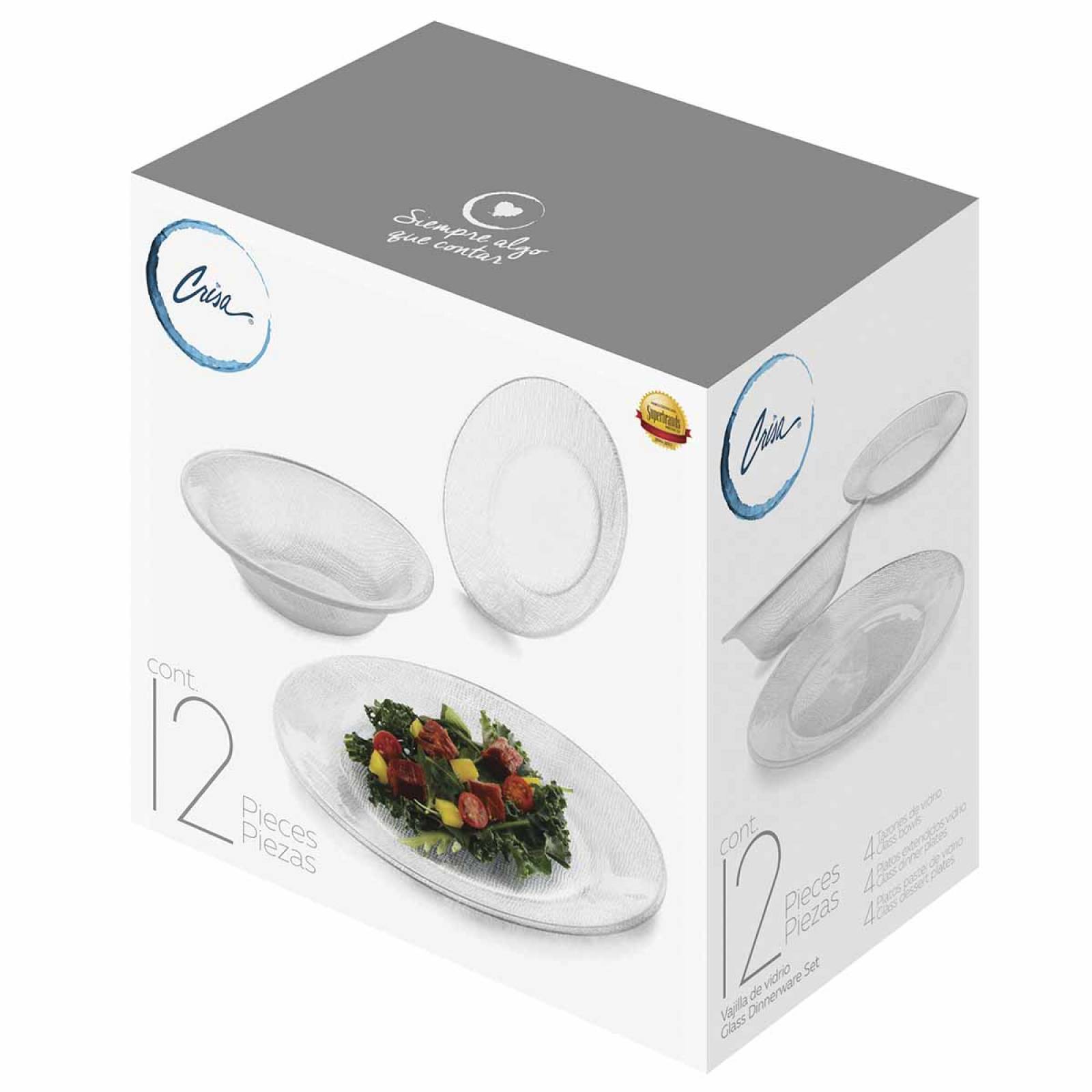 Vajilla Yute Circular Vidrio 4 Personas 12 Pzs Cocina Crisa 