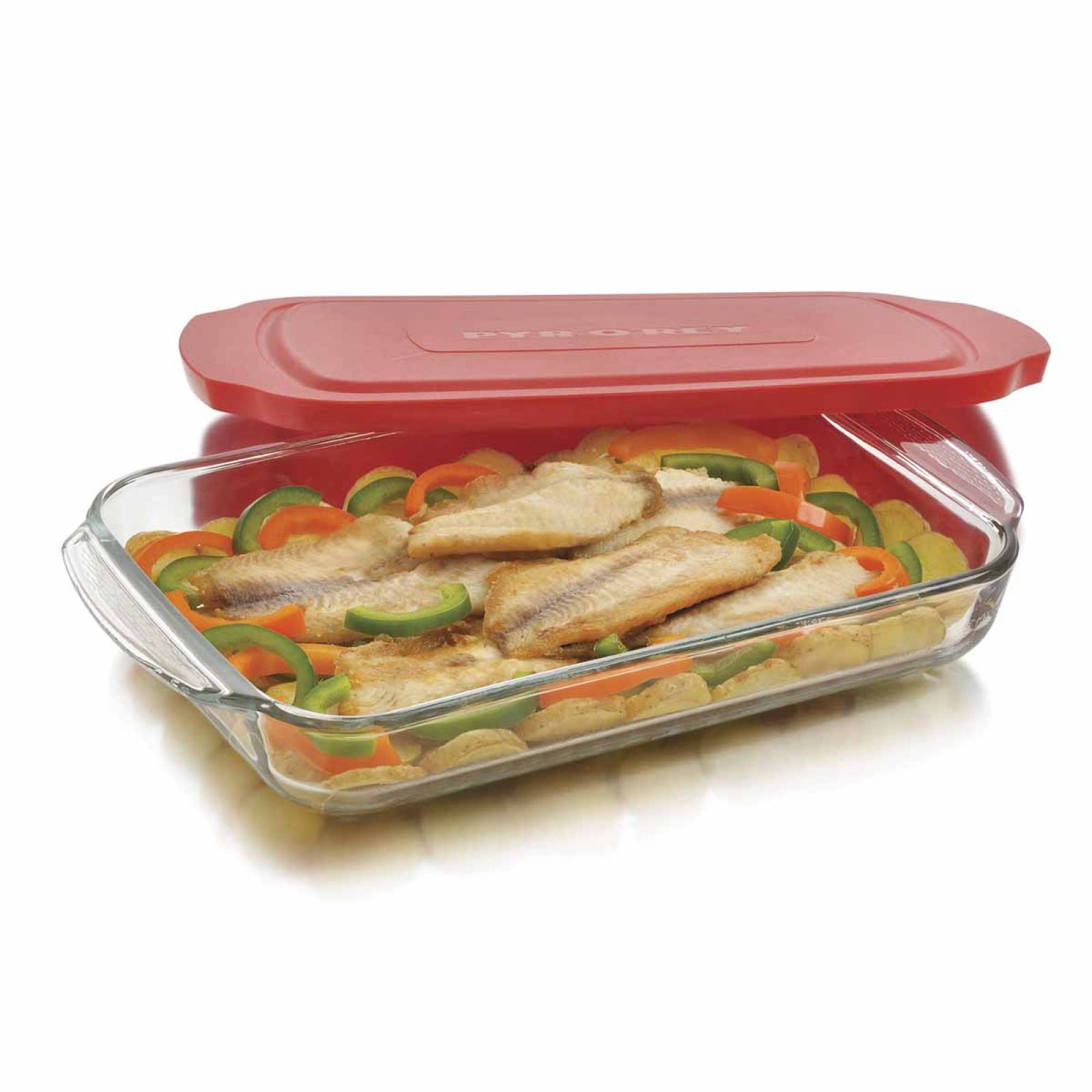 Refractario Toper Bandeja Rectangular Vidrio + Tapa Cocina 