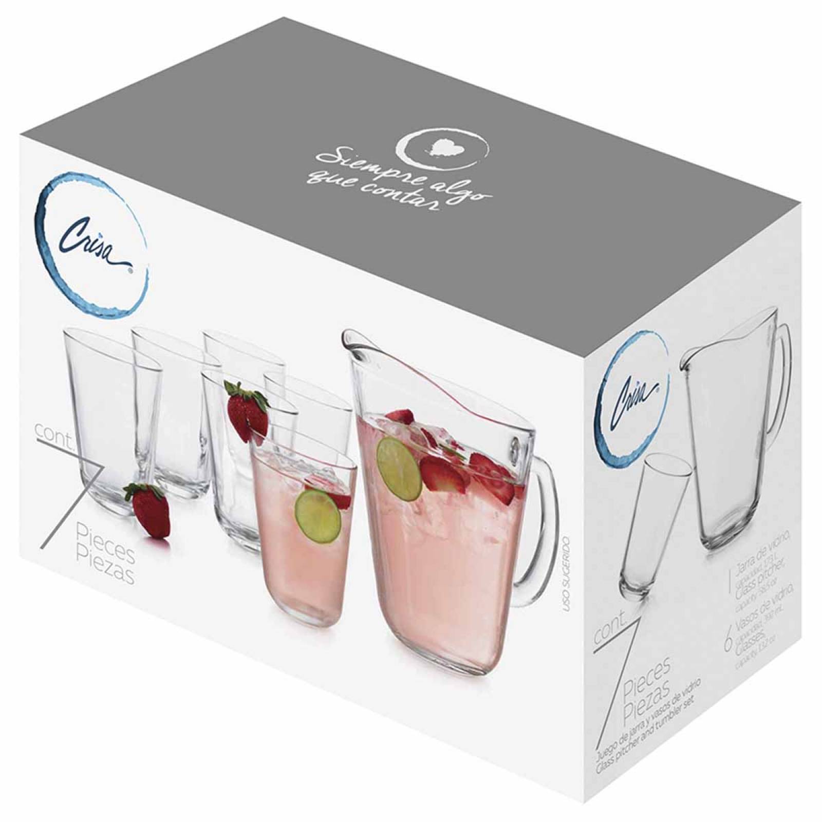 Set 6 Vasos 390 Ml + Jarra Vidrio Calypso Cocina Beber Crisa 