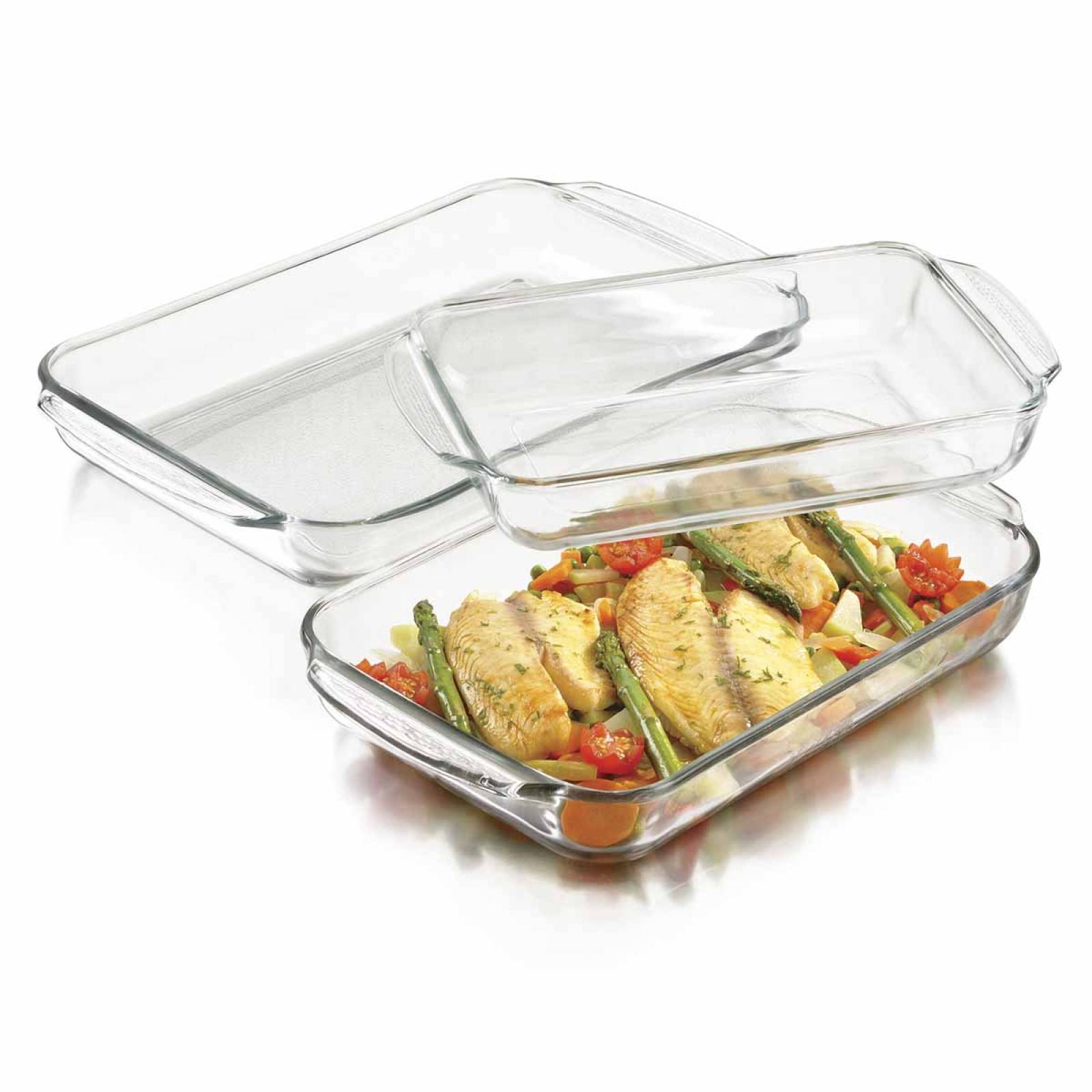 Juego Refractarios Bandejas Vidrio 3 Pzas De Horno Pyrorey