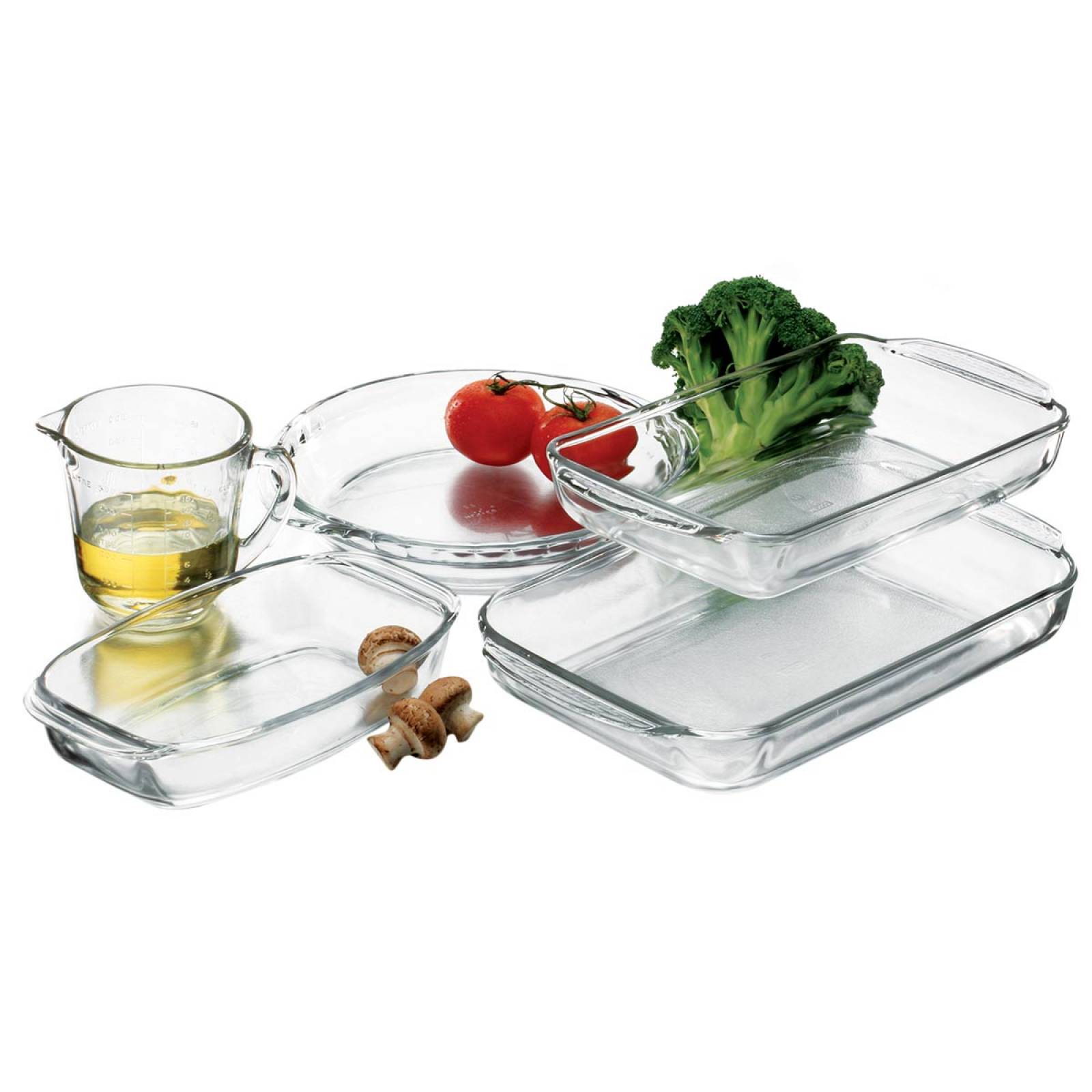 Set Bandejas Refactarios + Taza Vidrio 5pzs Hornear Pyrorey 