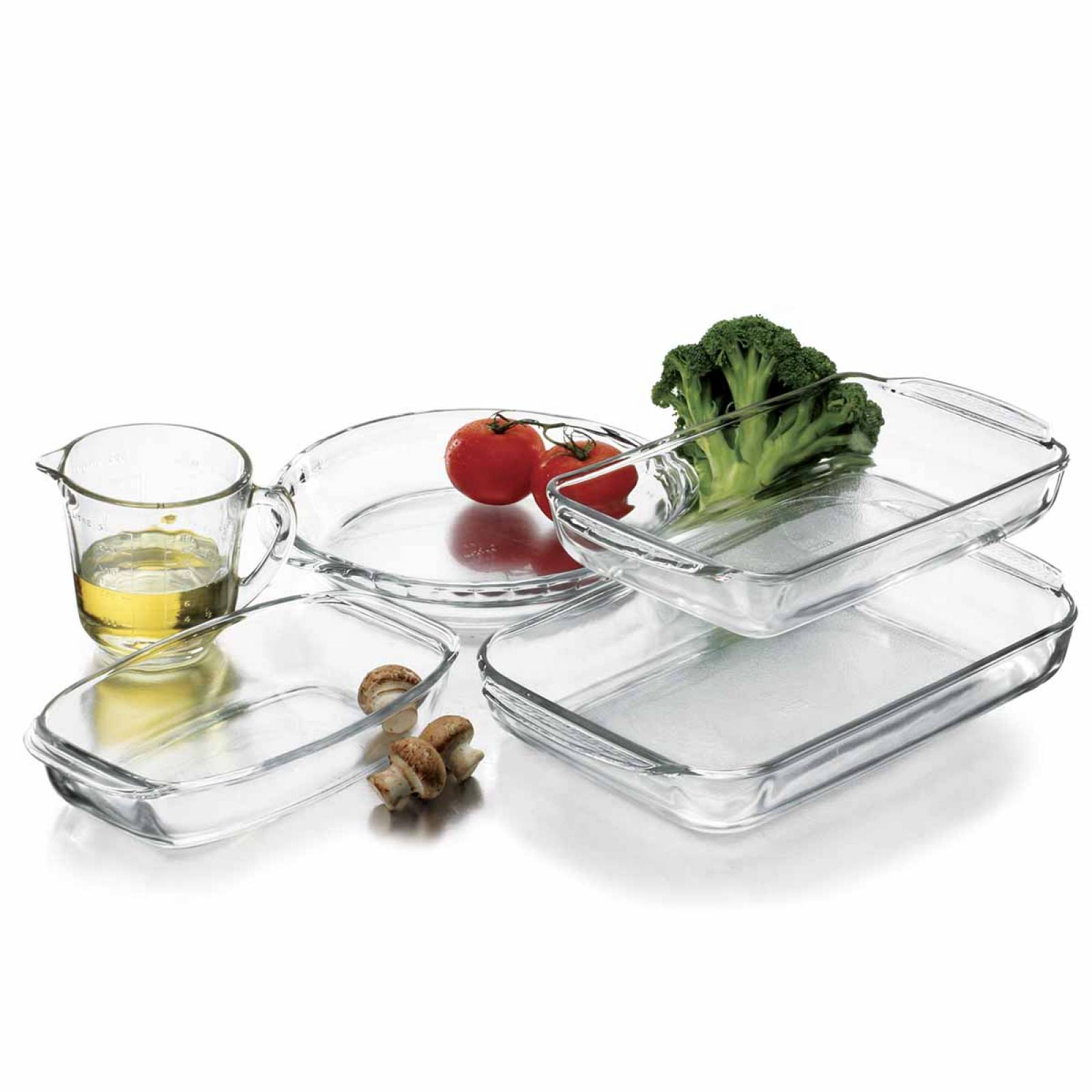 Set Bandejas Refactarios + Taza Vidrio 5pzs Hornear Pyrorey 