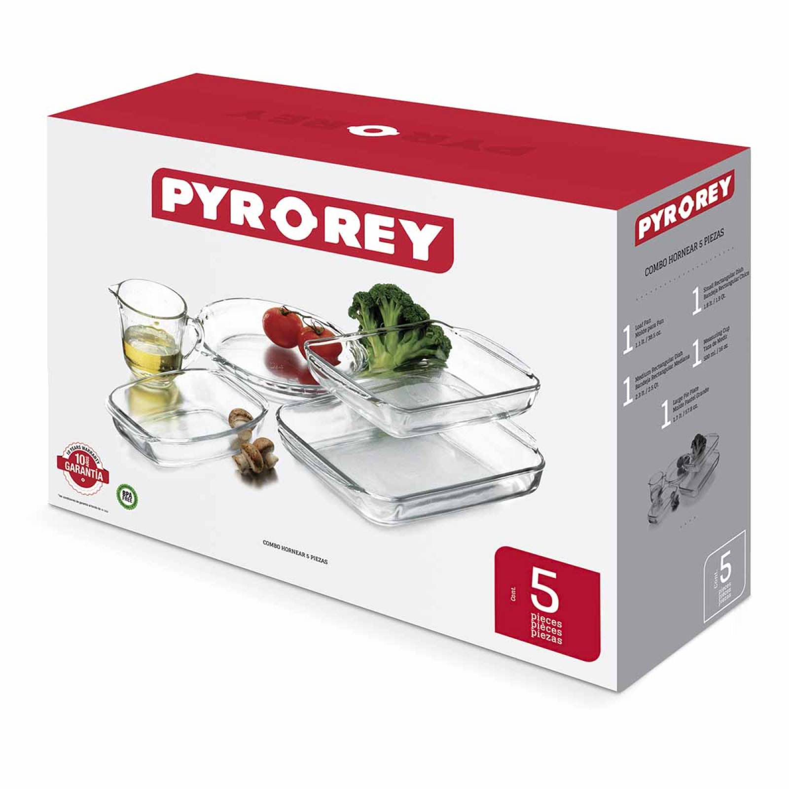 Set Bandejas Refactarios + Taza Vidrio 5pzs Hornear Pyrorey 