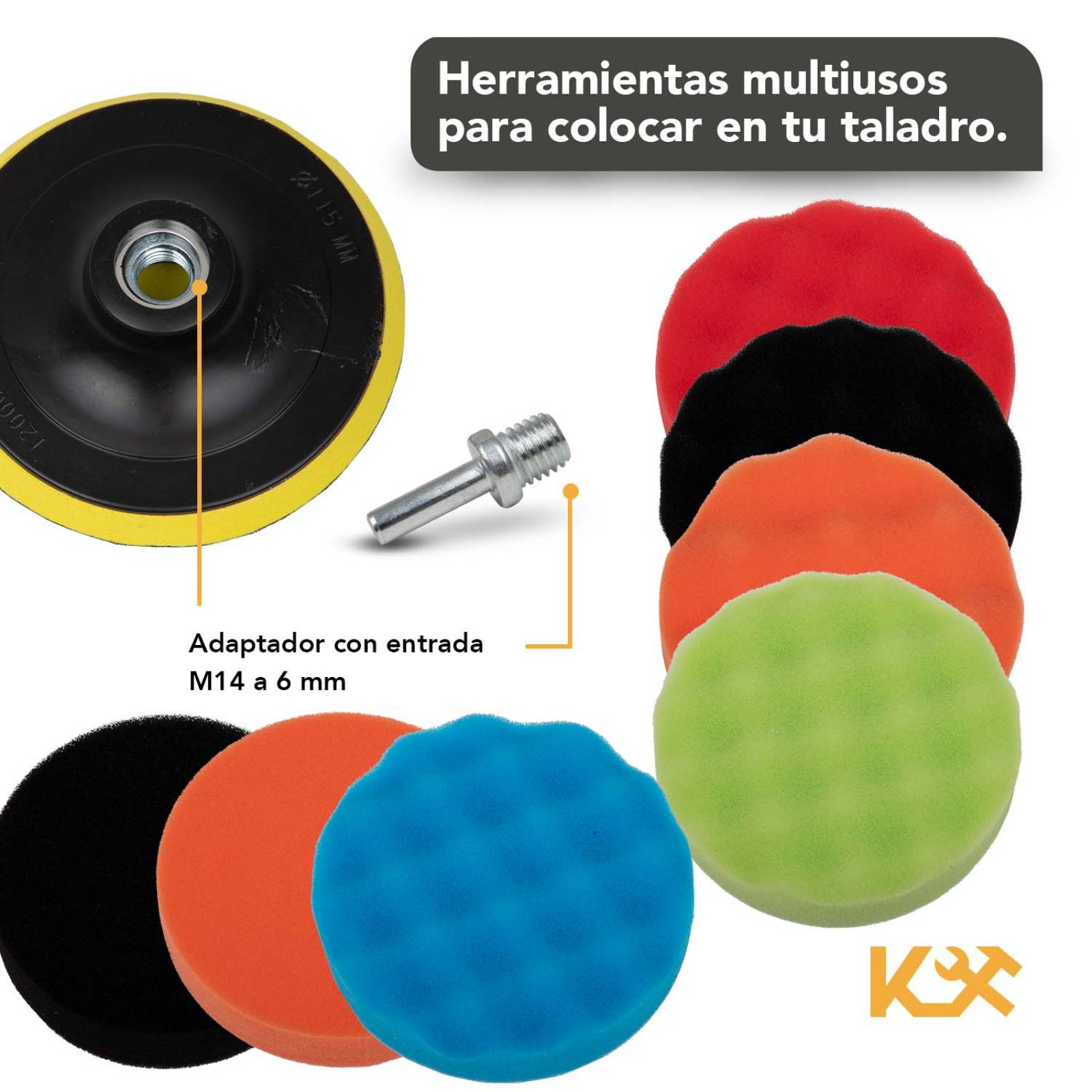 Kit 12 Pz De Pulir Para Taladro Esponjas Adaptador 115mm 