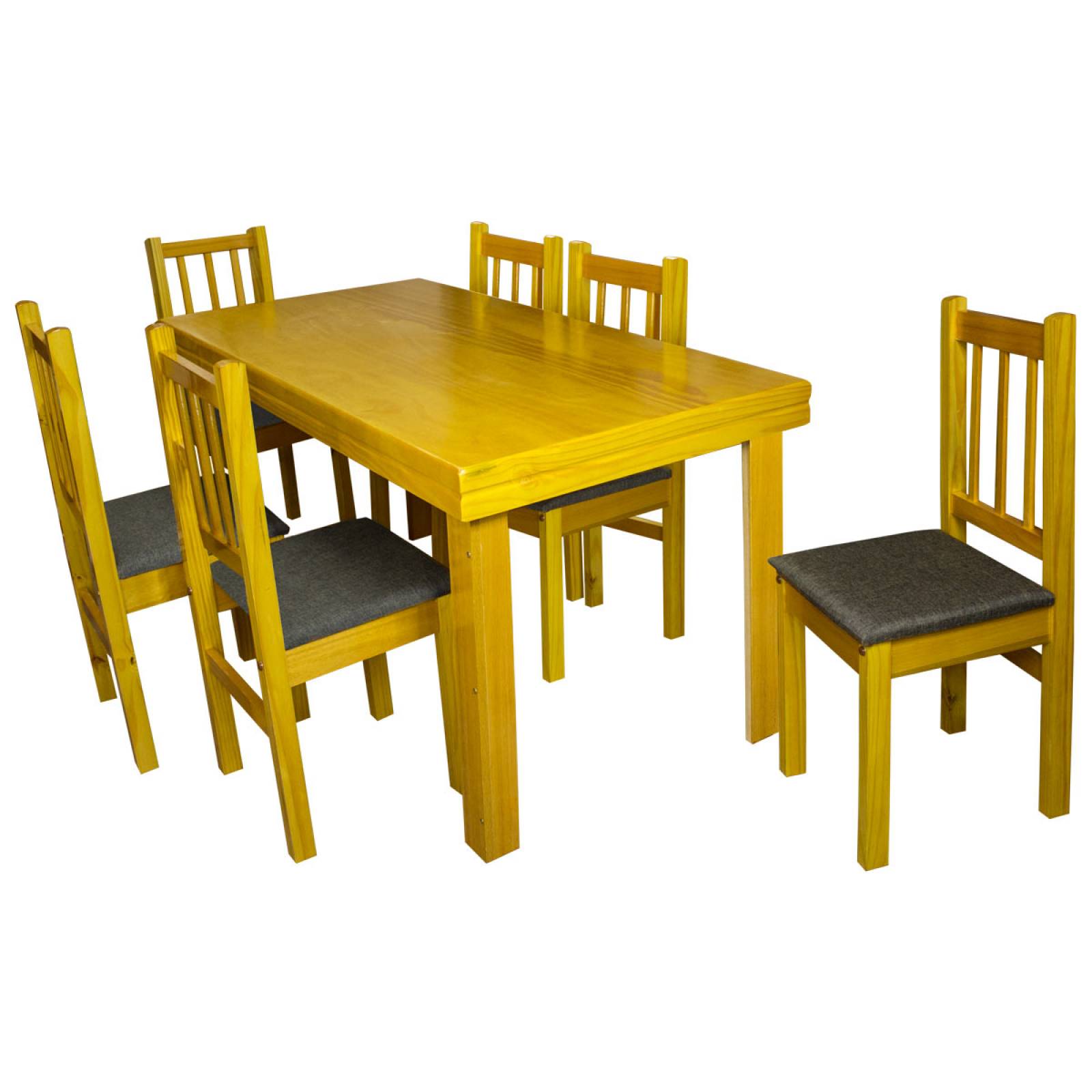 Comedor Mesa De Madera Sillas Tapizado 6 Per Moderno Rustico 