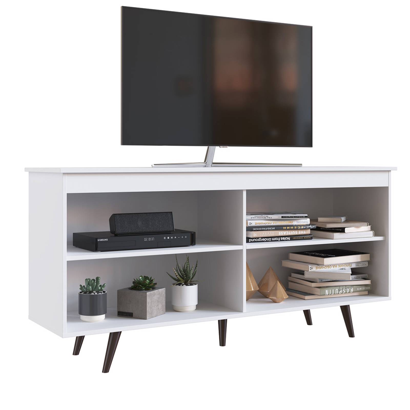 Mueble De Tv Mesa Rack Modular Repisas 150cm Pantalla Blanco 