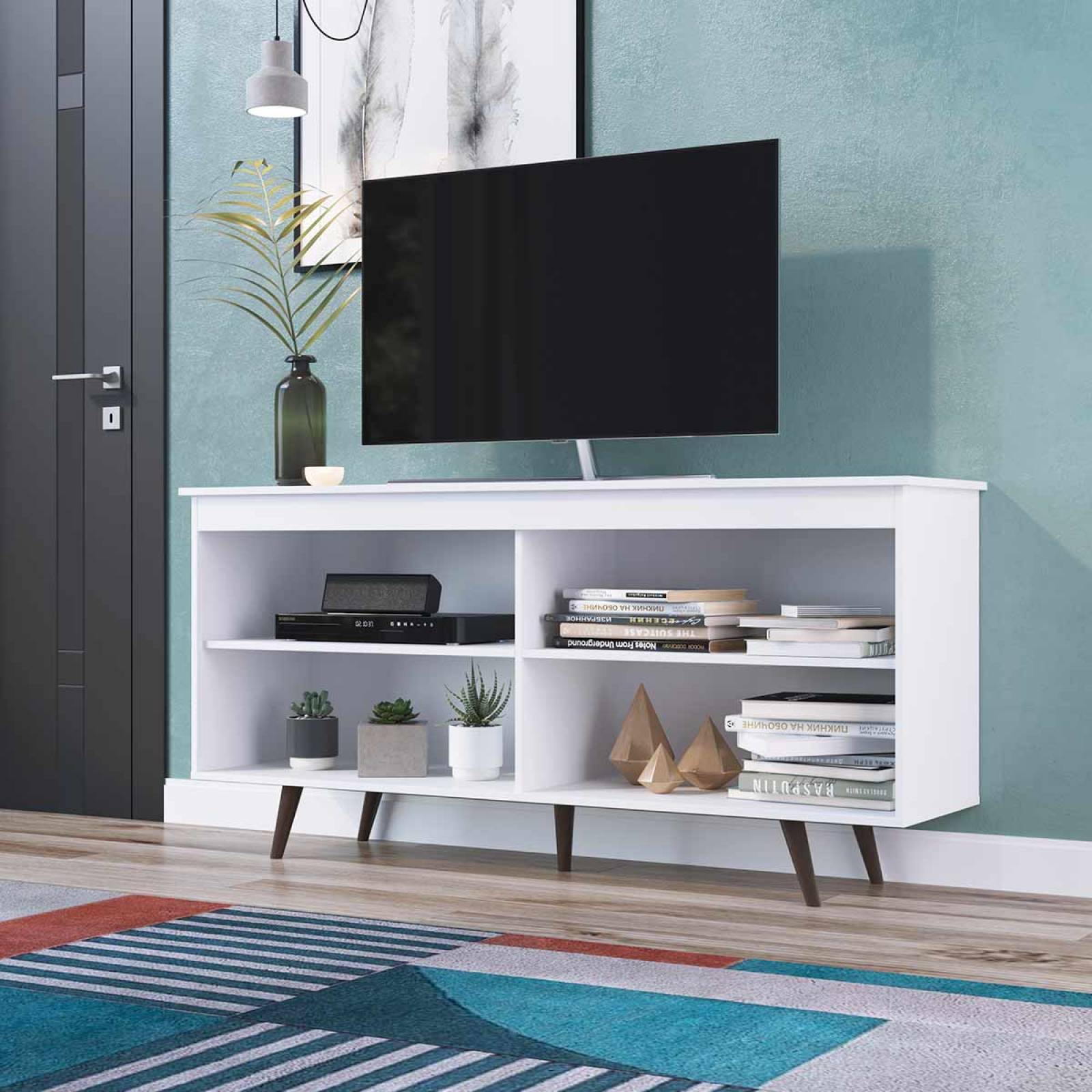 Mueble De Tv Mesa Rack Modular Repisas 150cm Pantalla Blanco 