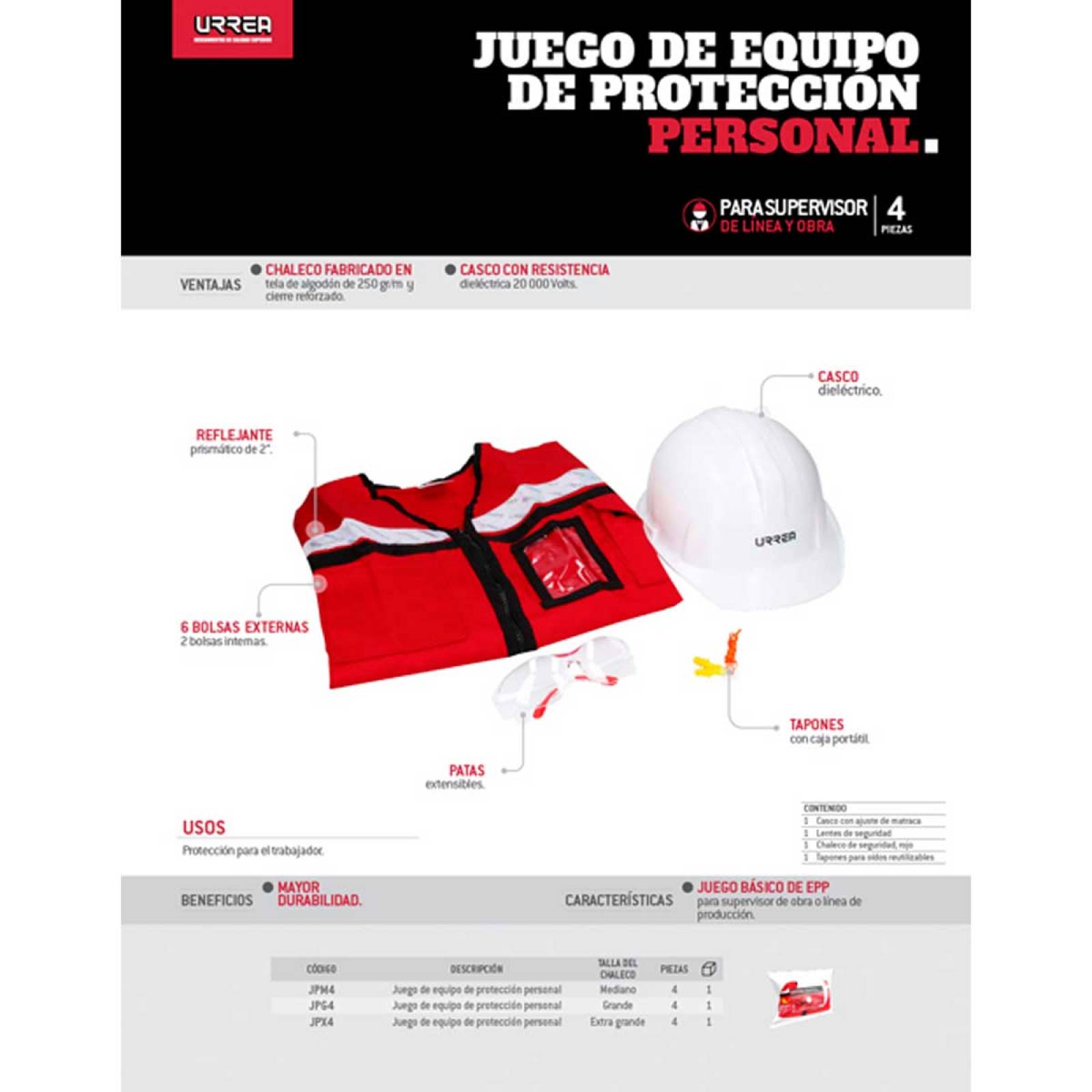 Chaleco + Casco + Gafas Equipo Seguridad Construccion Urrea 