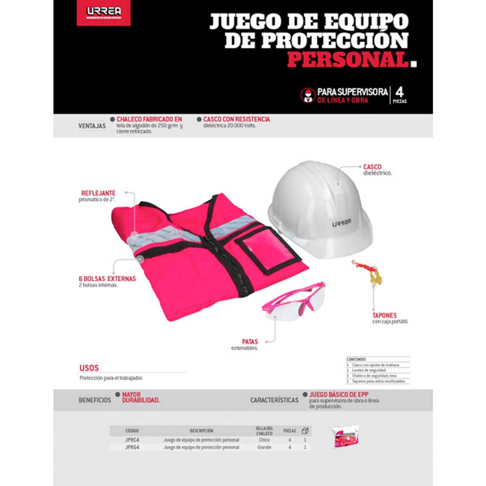 Equipo Seguridad Construccion Chaleco + Casco + Gafas Urrea 