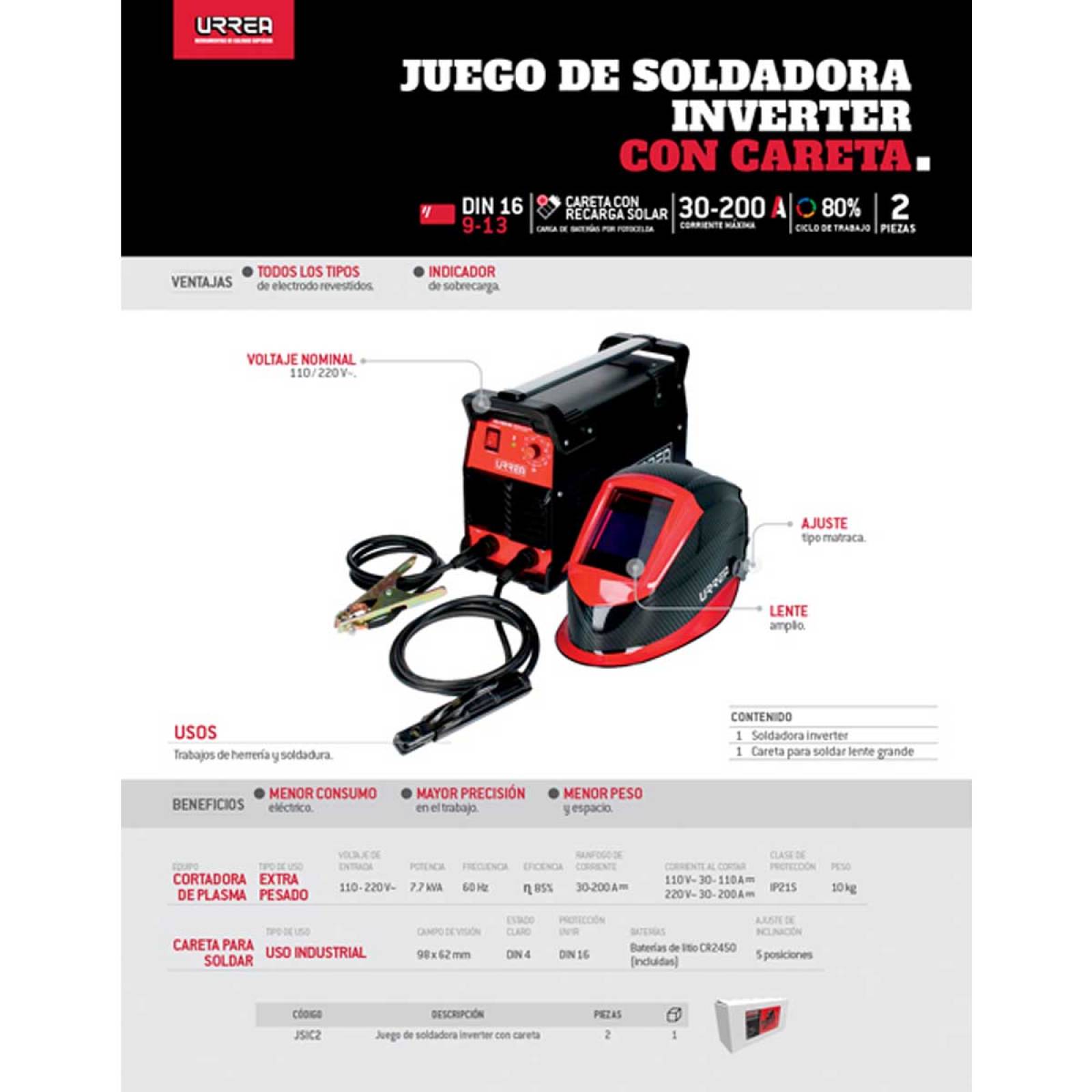 Maquina De Soldar Soldadora Inverter Portatil + Careta Urrea
