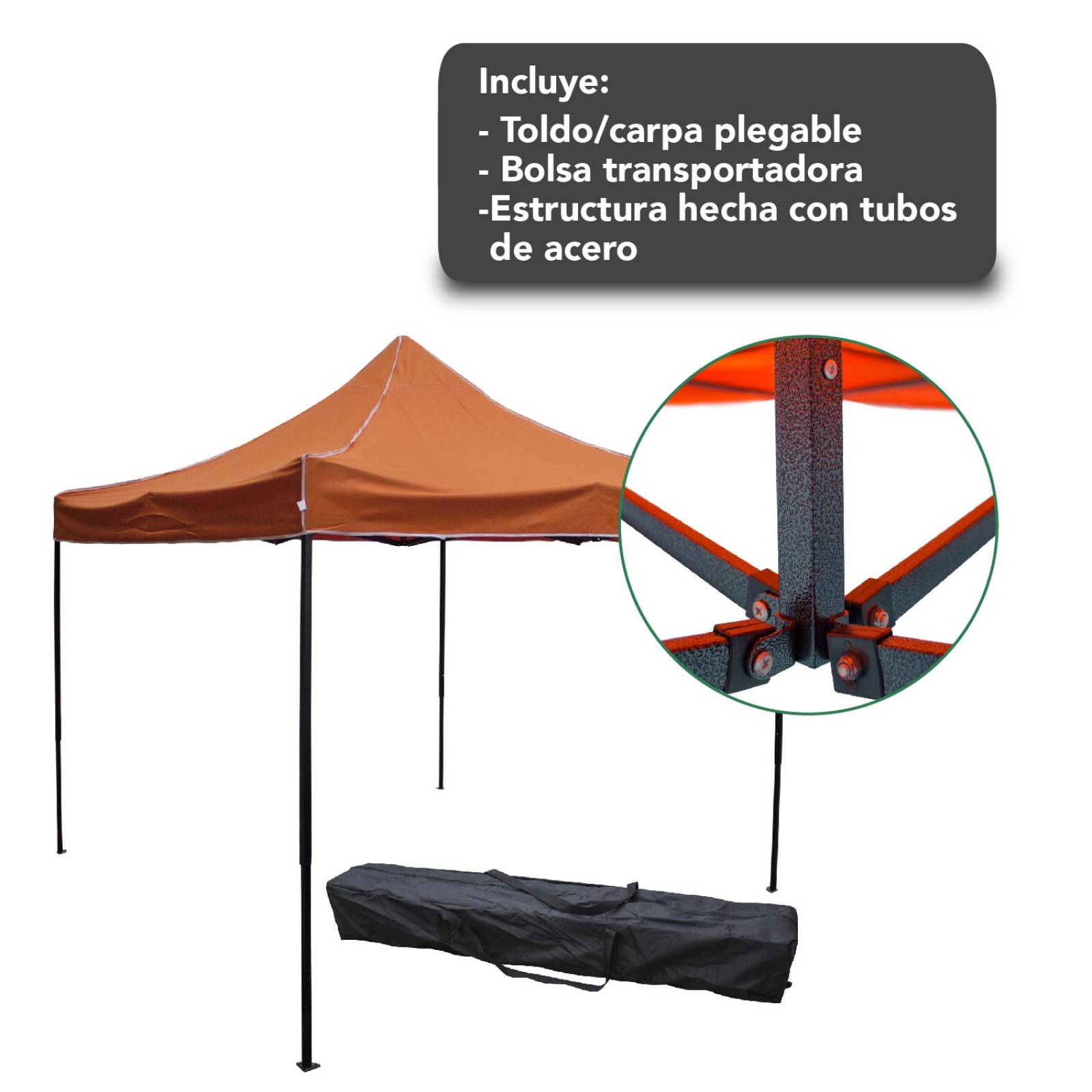 Toldo Carpa Impermeable Plegable De Acero 3x3m Kingsman Naranja