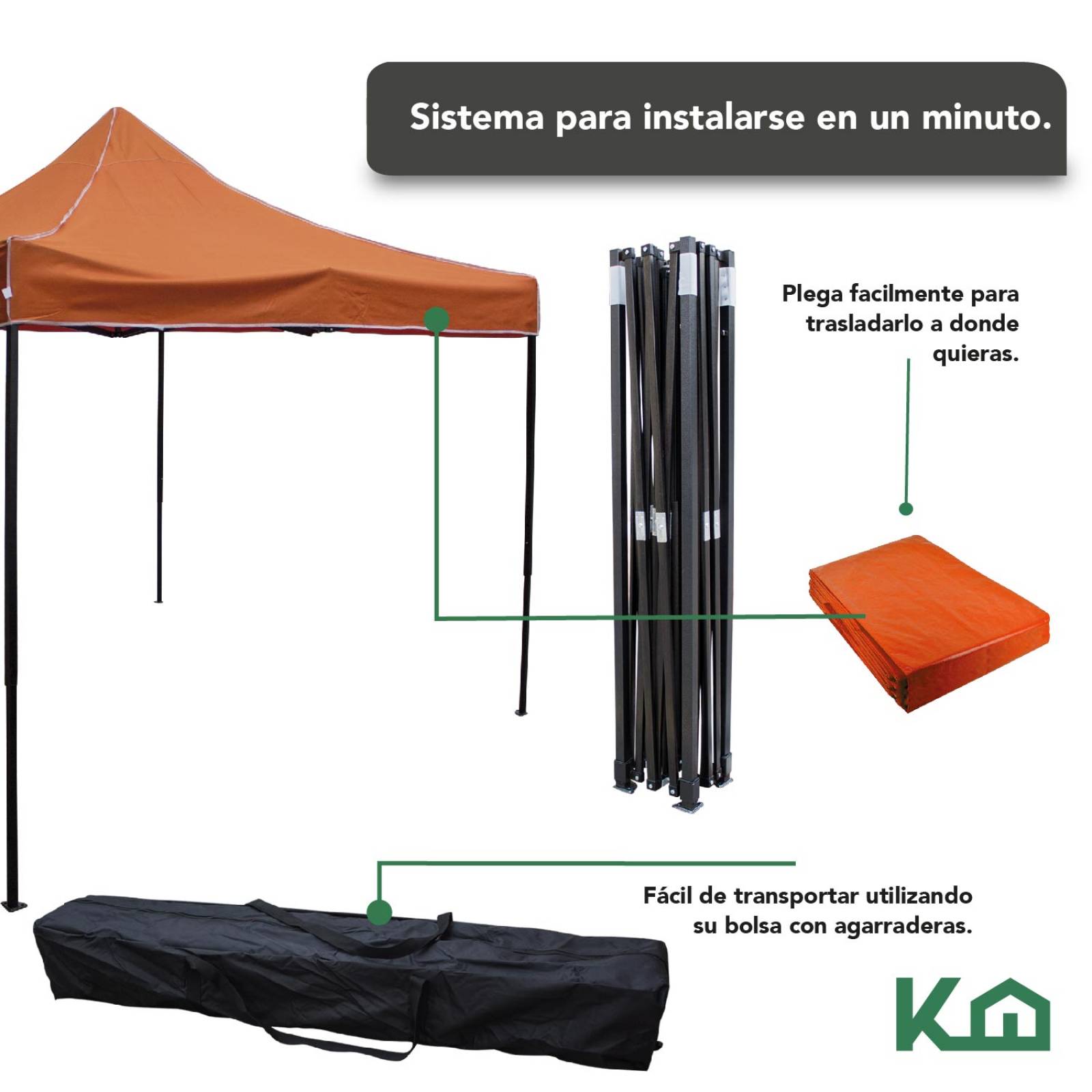 Toldo Carpa Impermeable Plegable De Acero 3x3m Kingsman Naranja