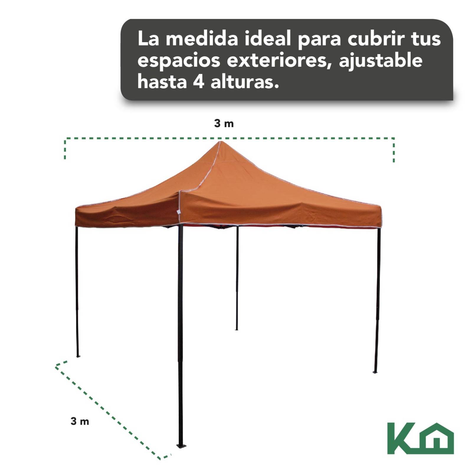 Toldo Carpa Impermeable Plegable De Acero 3x3m Kingsman Naranja