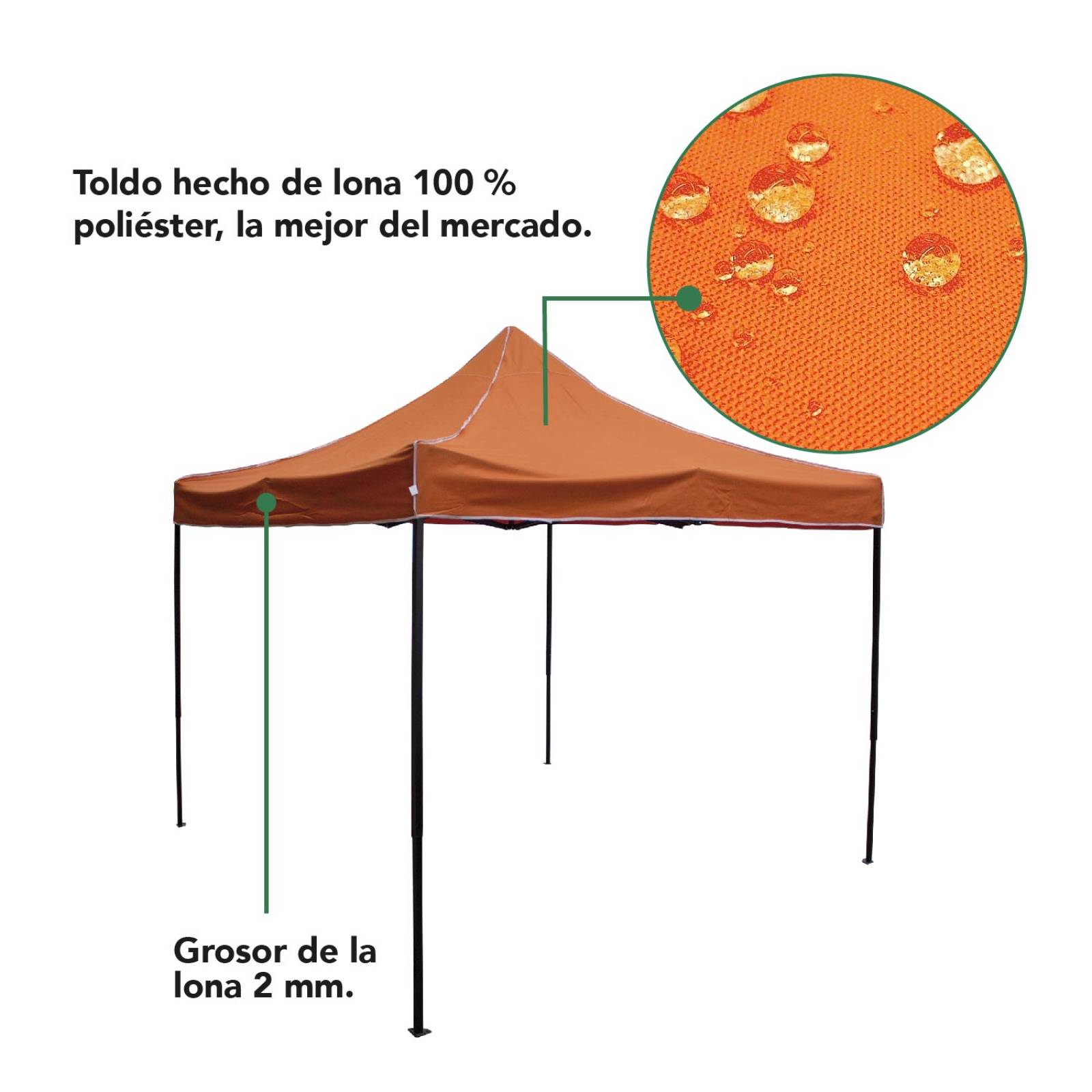 Toldo Carpa Impermeable Plegable De Acero 3x3m Kingsman Naranja