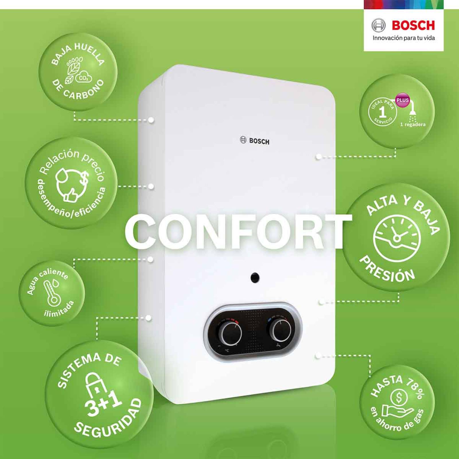 Calentador Instantaneo 1 Servicio Gas Nat 7 L Confort Bosch 