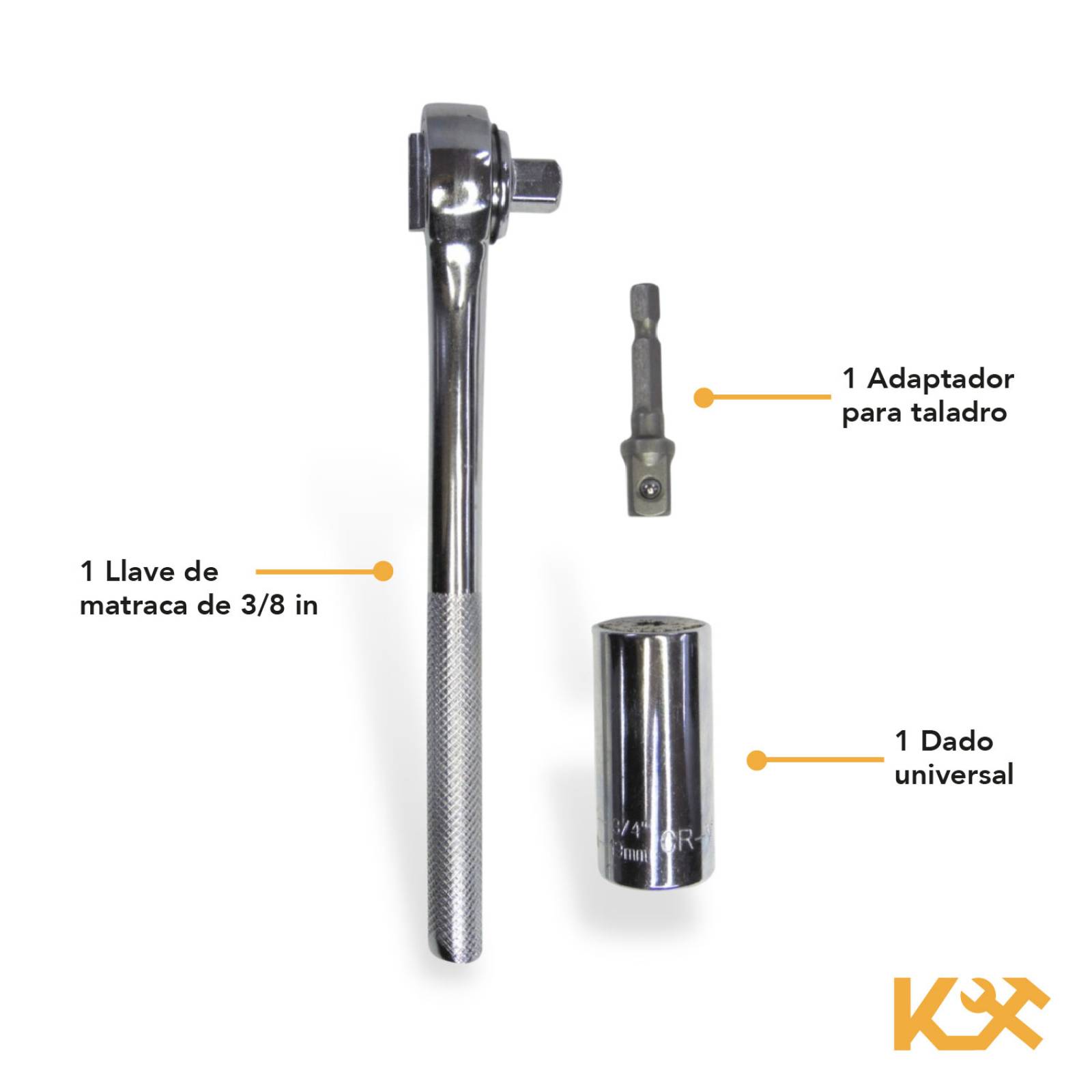 Herramienta Matraca Dado Hexagonal Universal 1/4-3/4in 3 Pzs 
