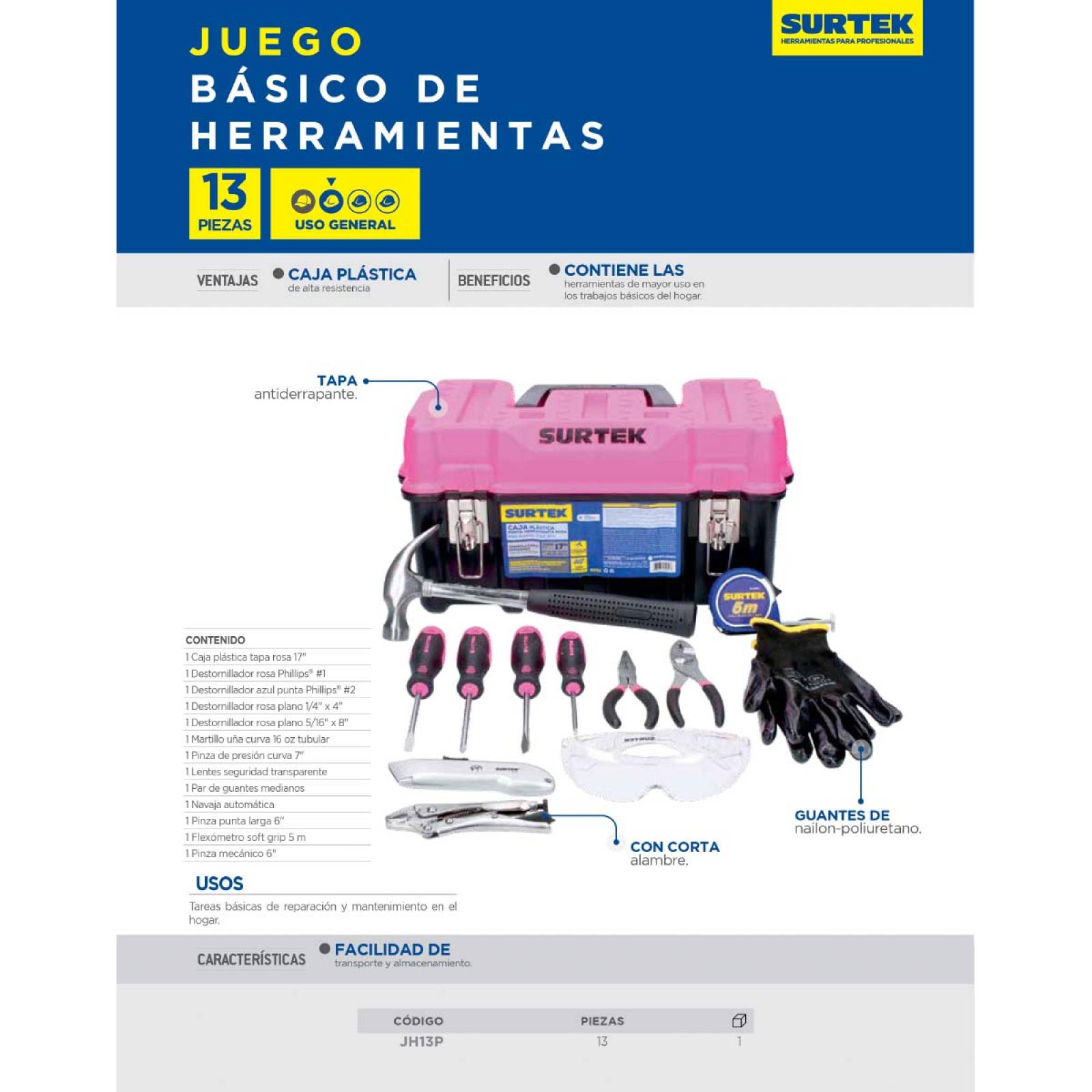 Juego Basico Mantenimiento Caja Desarmadores + Pinzas Surtek 