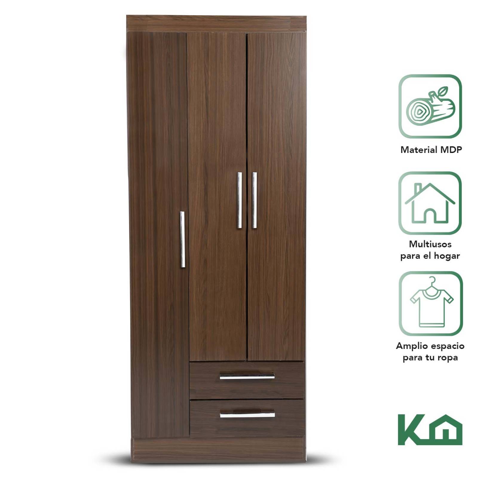 Ropero Closet Moderno 3 Puertas 2 Cajones Eco Color Tabaco 131310 KingsHouse 