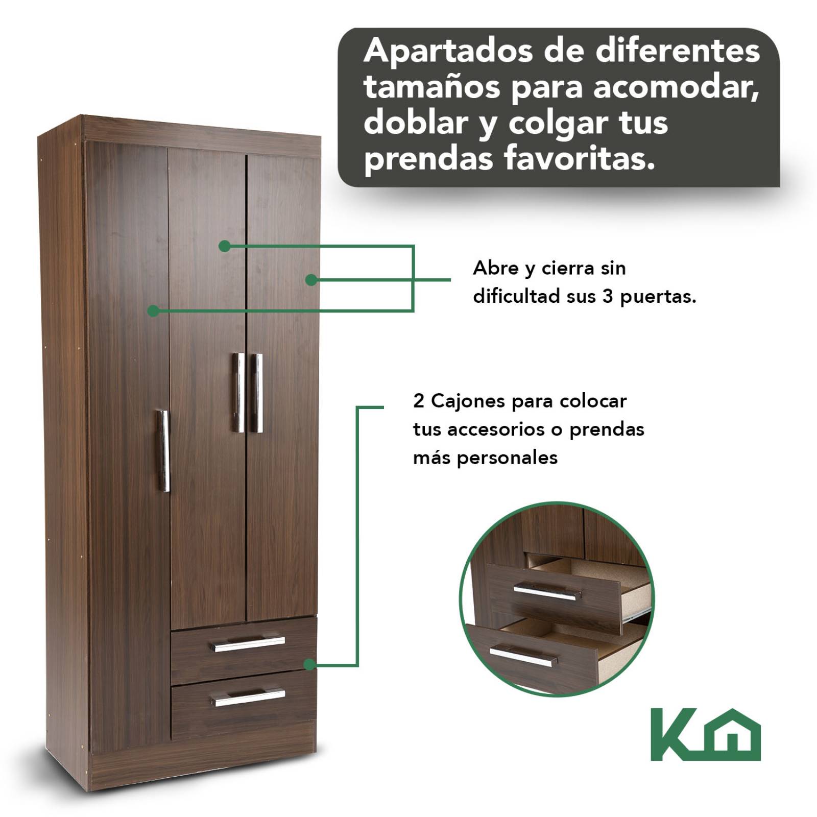 Ropero Closet Moderno 3 Puertas 2 Cajones Eco Color Tabaco 131310 KingsHouse 