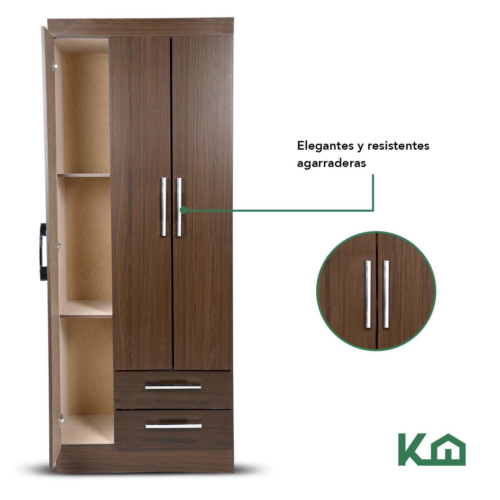 Ropero Closet Moderno 3 Puertas 2 Cajones Eco Color Tabaco 131310 KingsHouse 