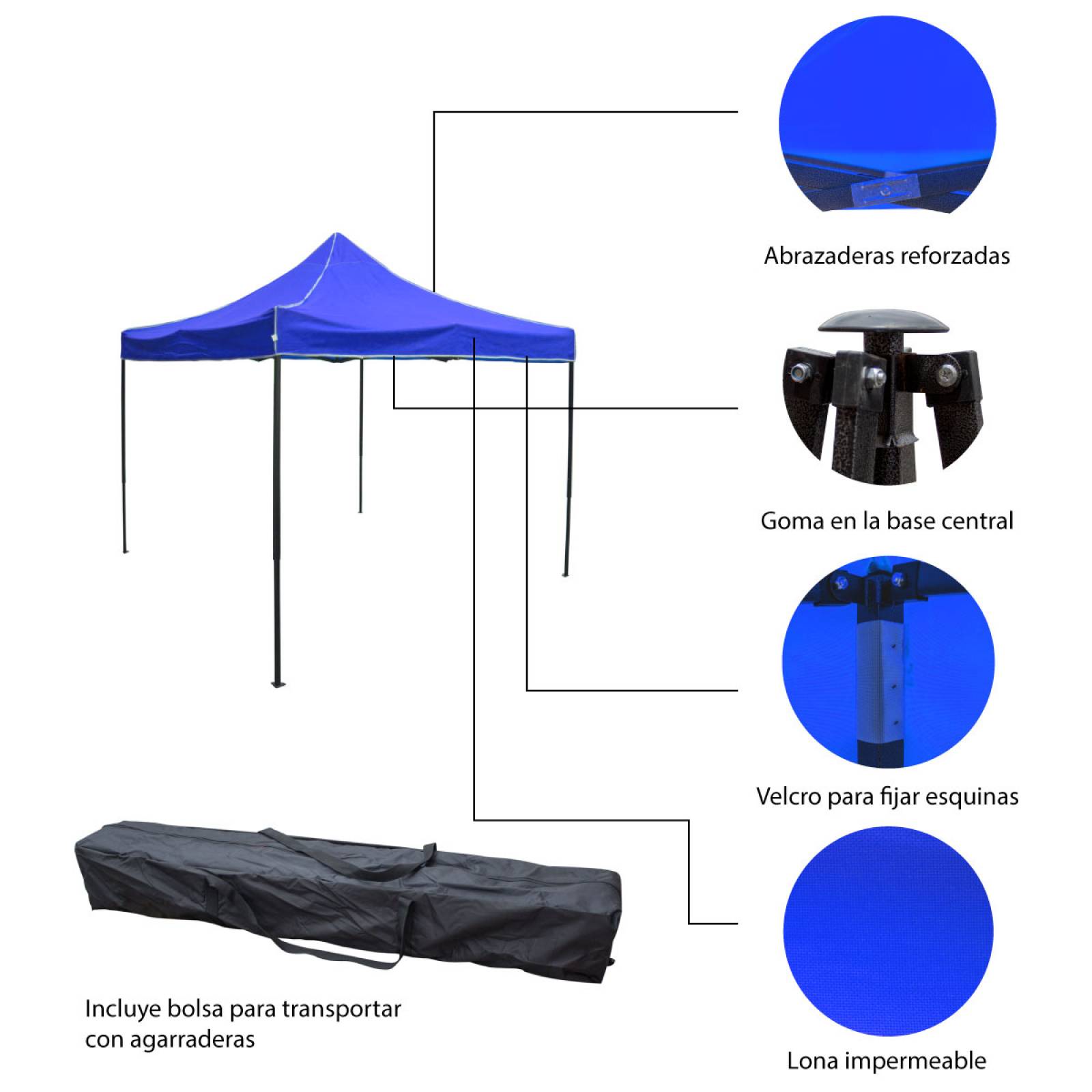 Toldo Reforzado Carpa Impermeable Lona 3x2 M Bolsa Jardin Azul