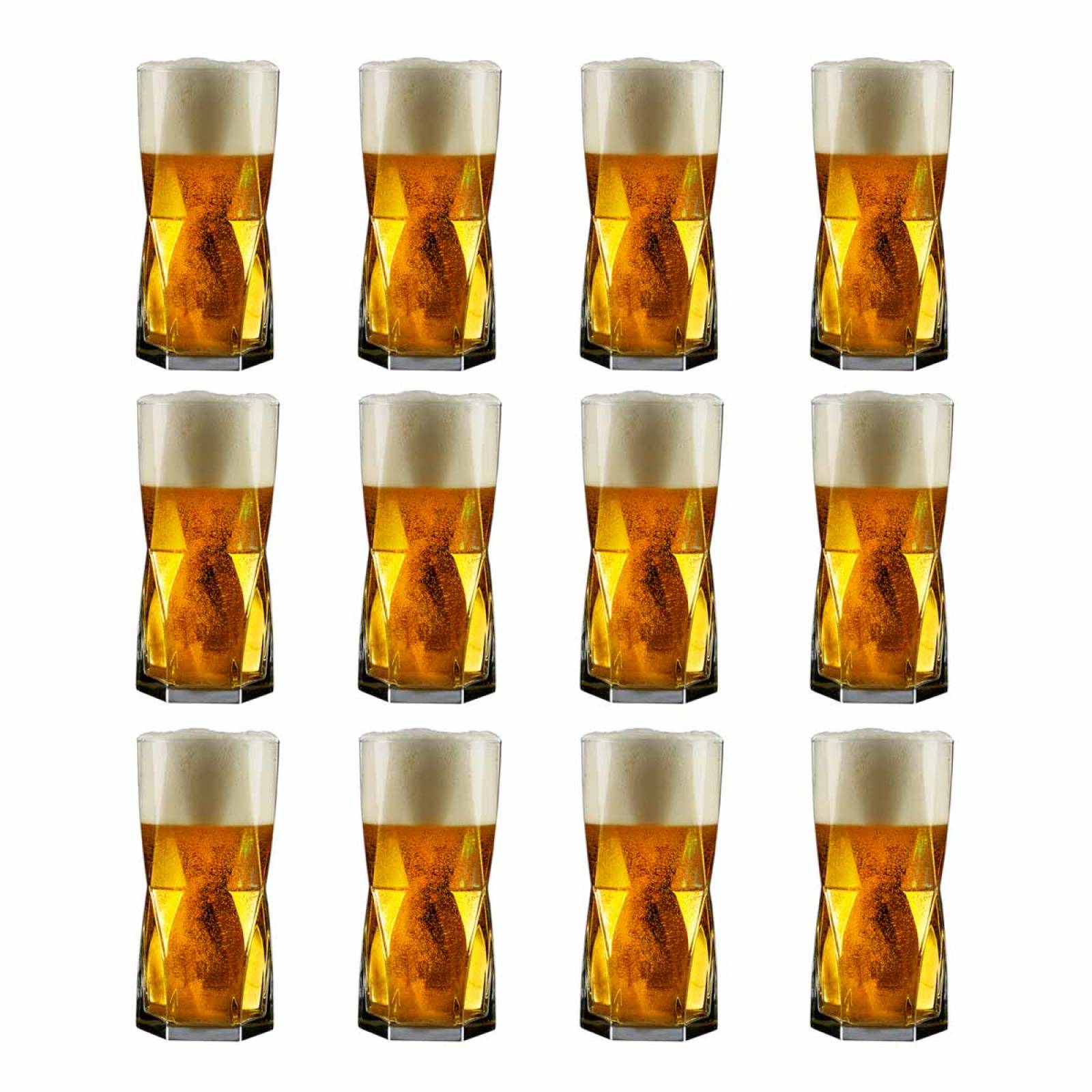 Juego Vasos Vidrio Rombus Hb Kit 12 Pzas 376 Ml Beber Crisa 