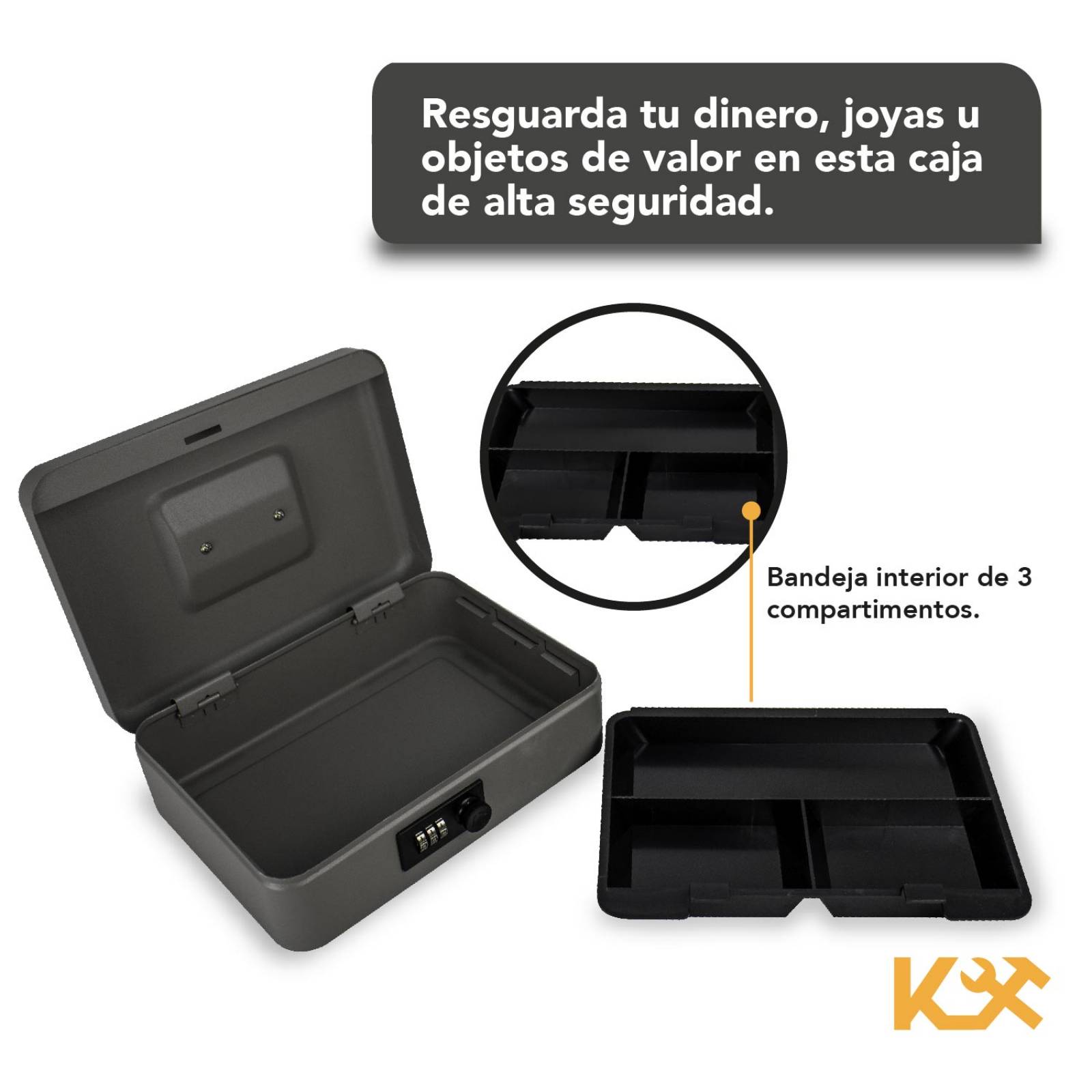 Caja De Guardar Dinero Combinacion 25x18x9 Cm 3 Separadores 