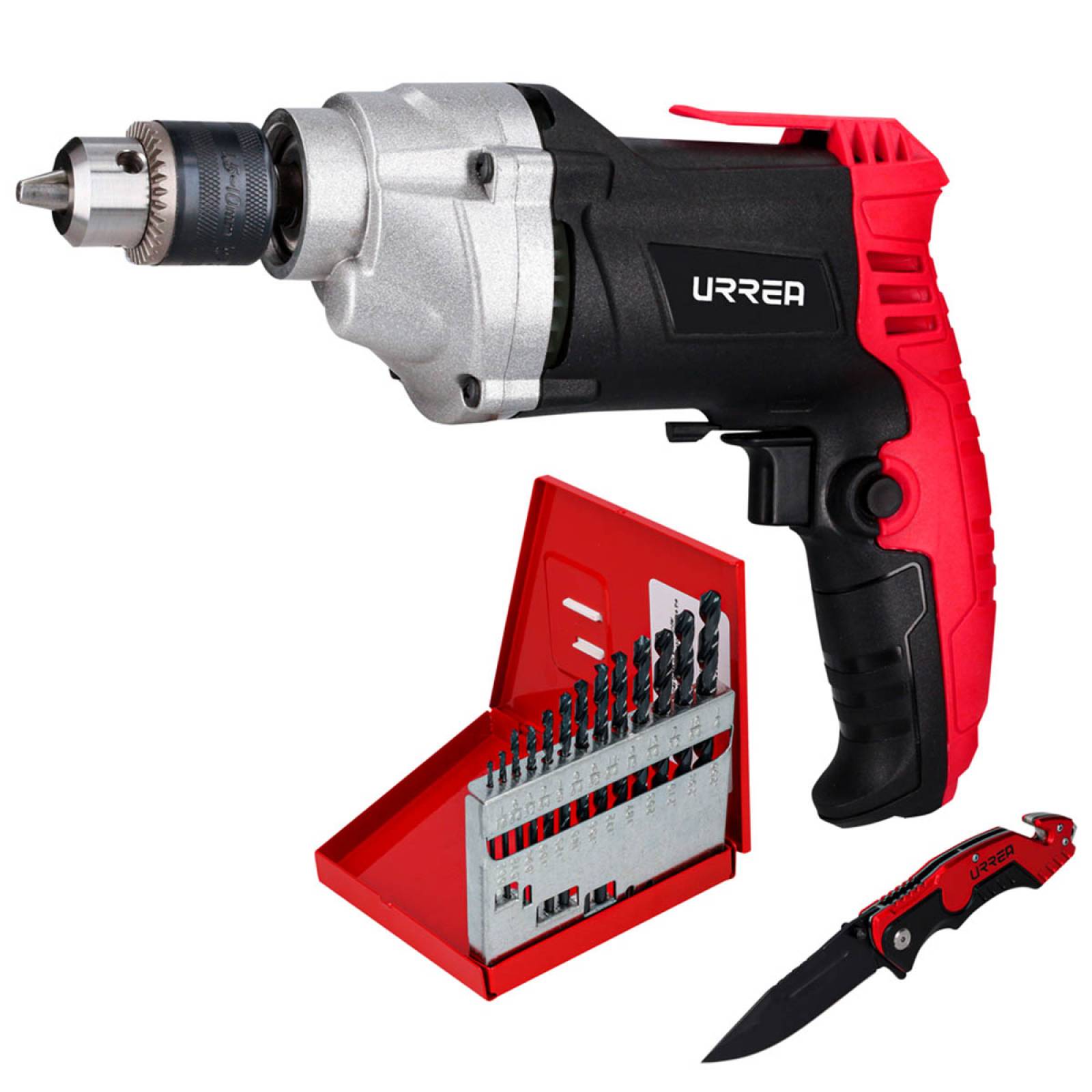Taladro Electrico 3/8in 450w + Brocas Metal + Navaja Urrea 