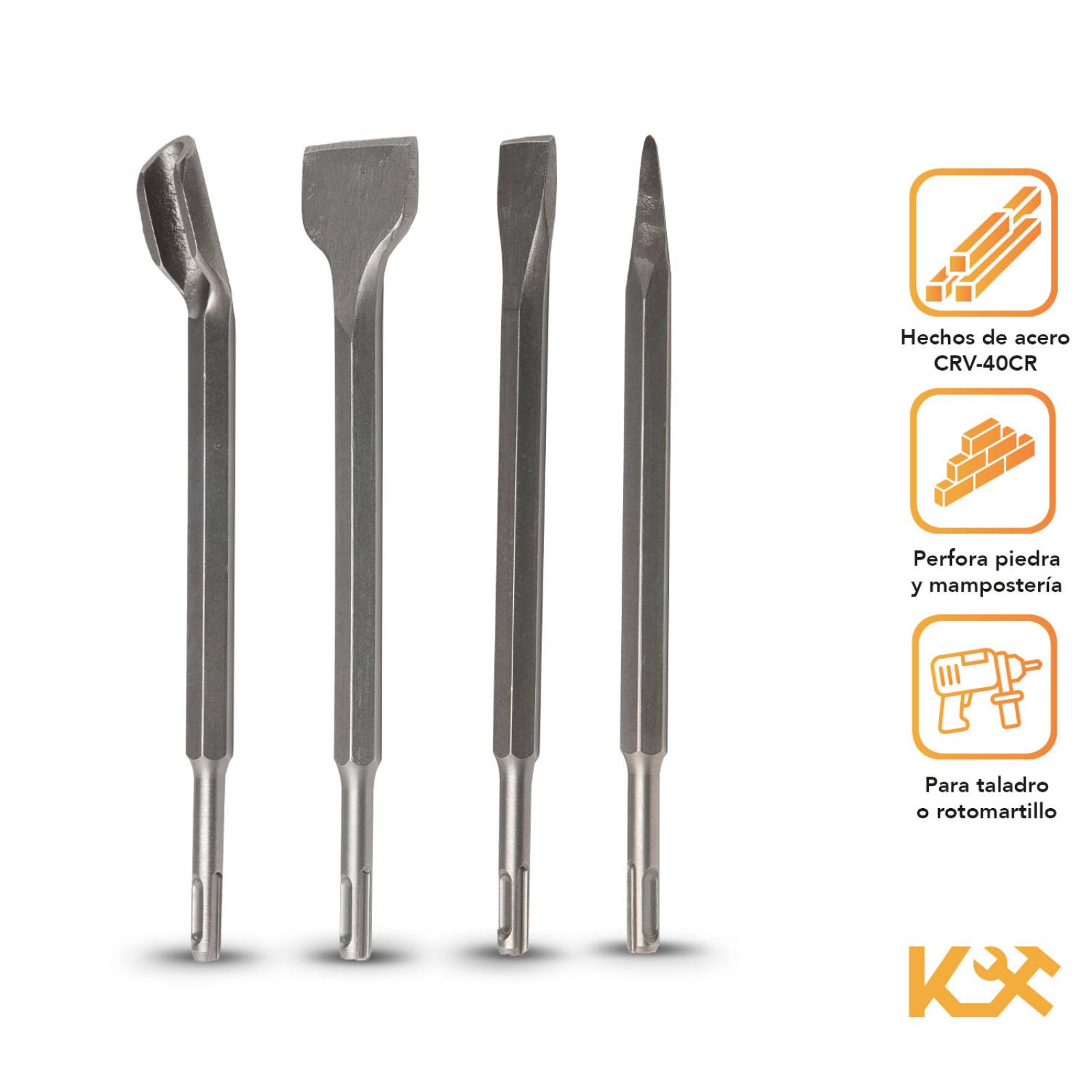 Juego De Cinceles Sds Plus Para Rotomartillo 25cm 4 Piezas