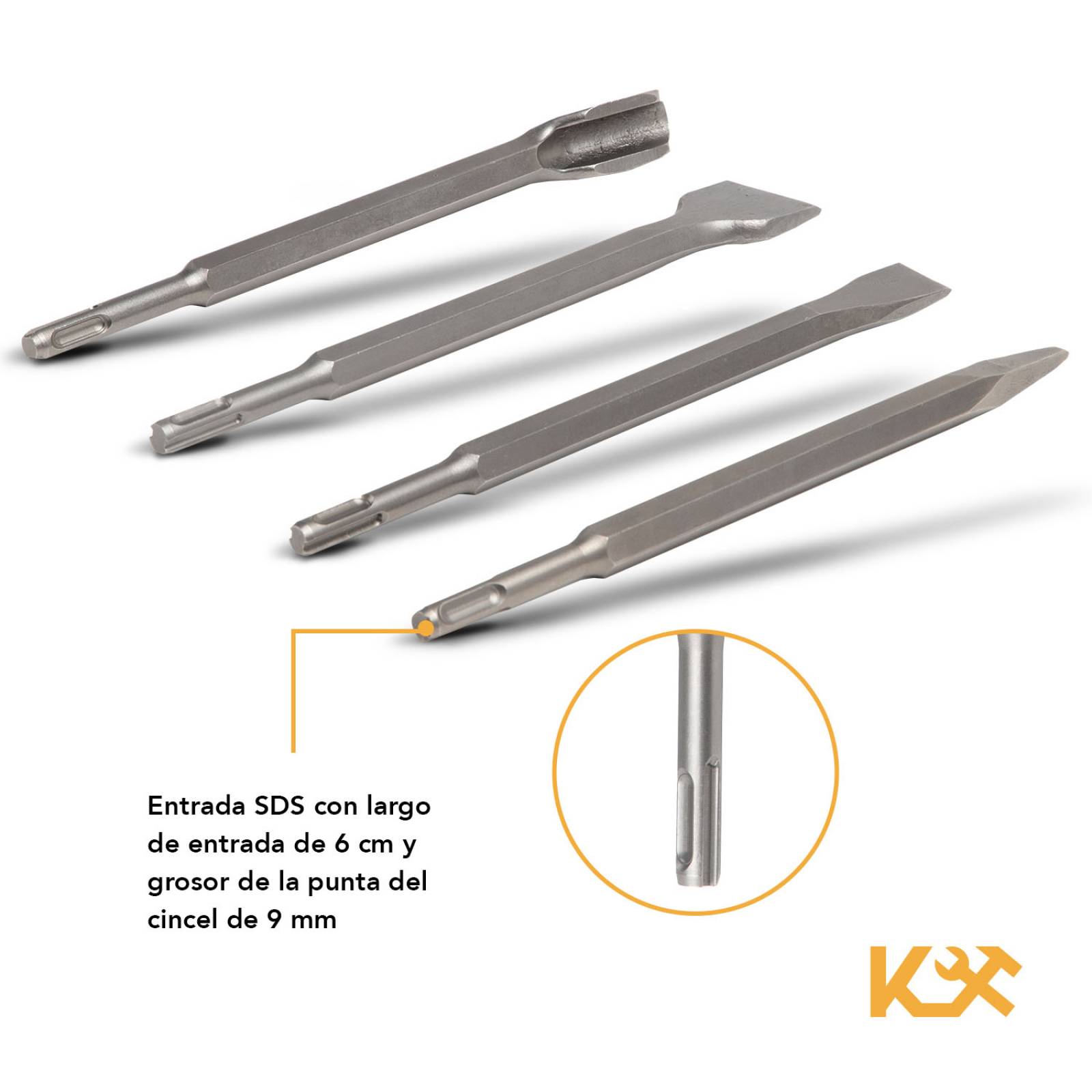 Juego De Cinceles Sds Plus Para Rotomartillo 25cm 4 Piezas
