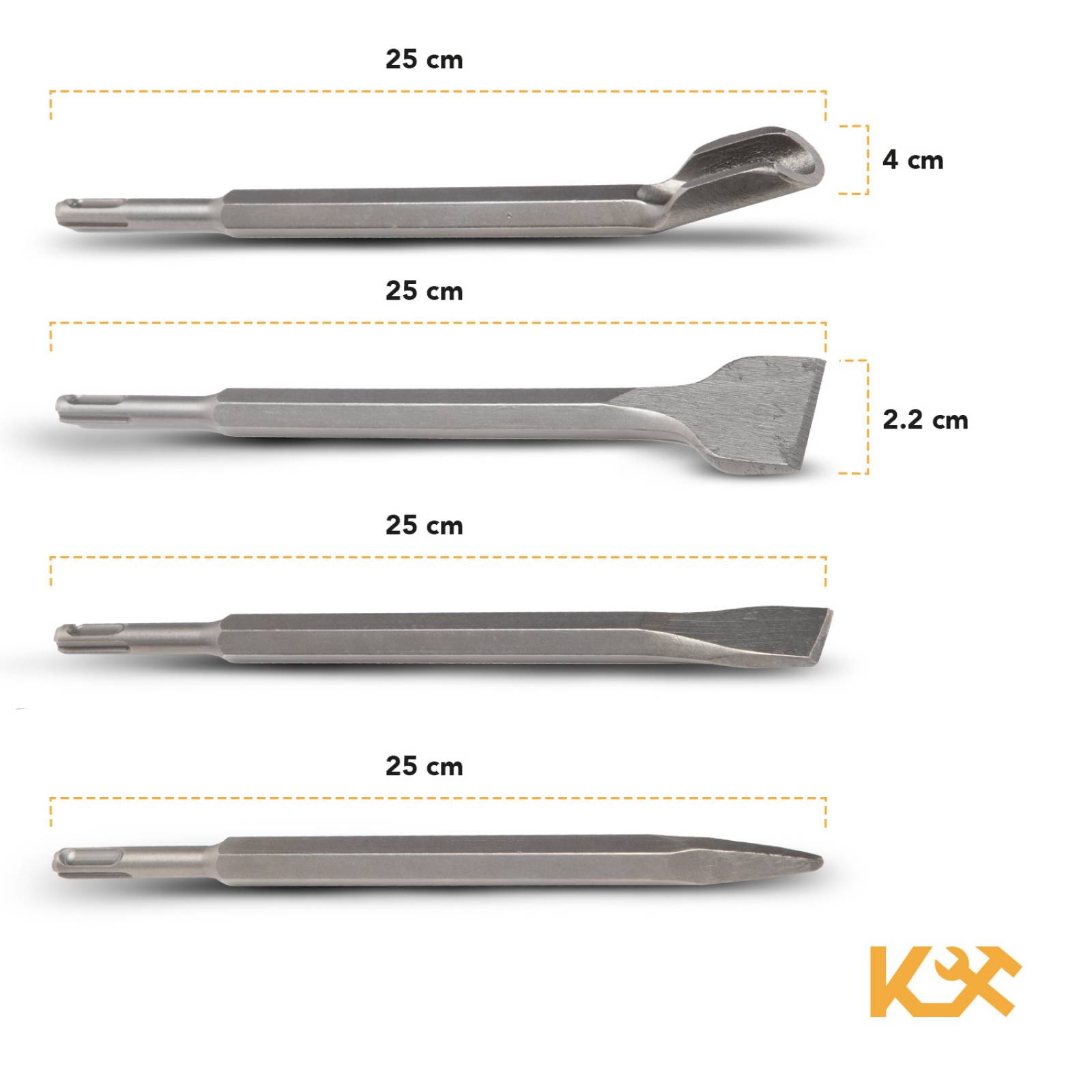 Juego De Cinceles Sds Plus Para Rotomartillo 25cm 4 Piezas