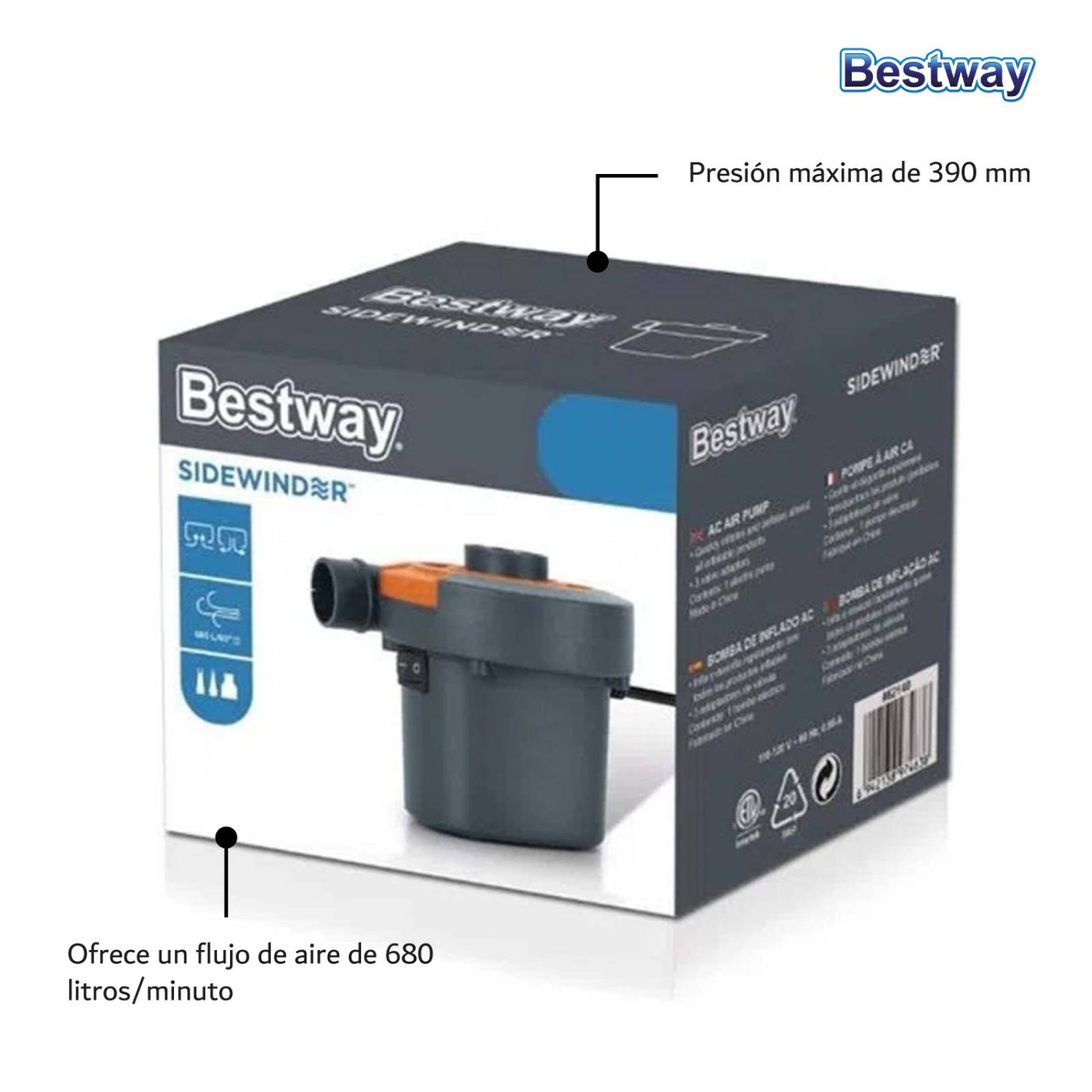 Bomba Aire Eléctrica Inflar Colchon Alberca Infable Bestway