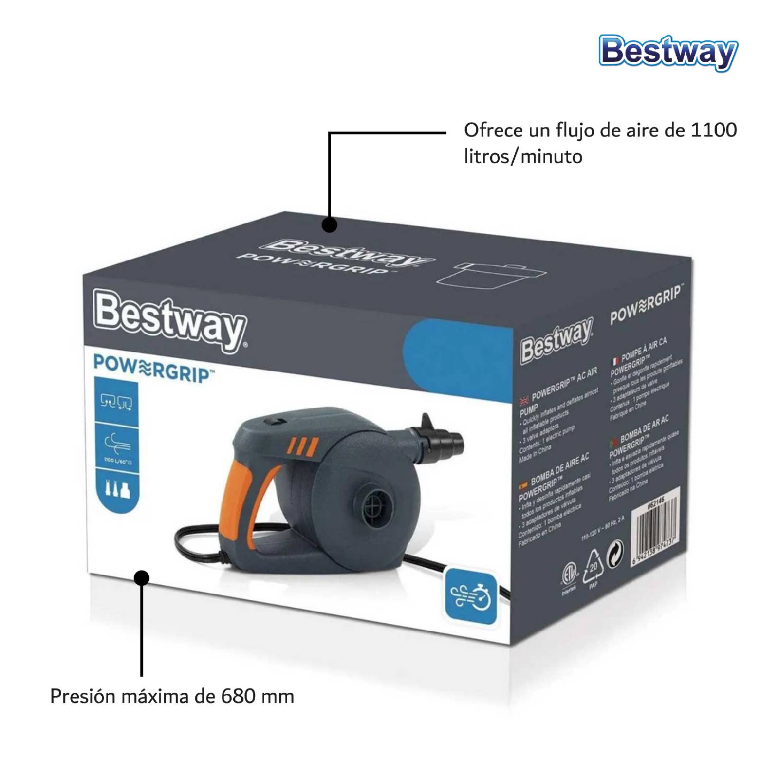 Bomba De Aire Eléctrica Para Inflar Alberca Colchon Bestway