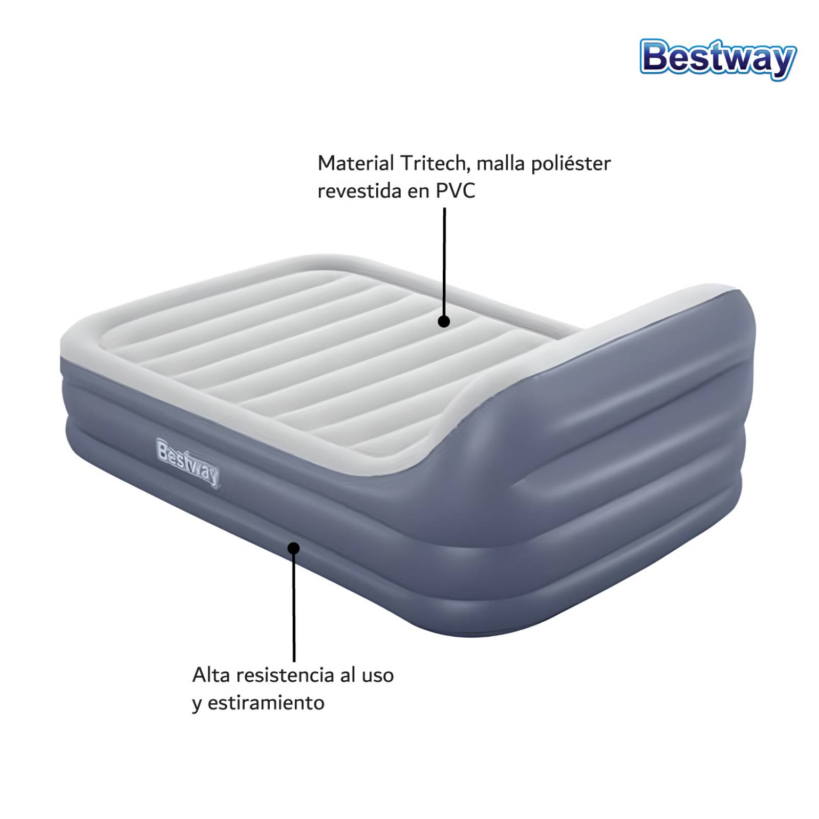 Colchón Inflable Queen Bomba Aire Cabecera Tritech Bestway