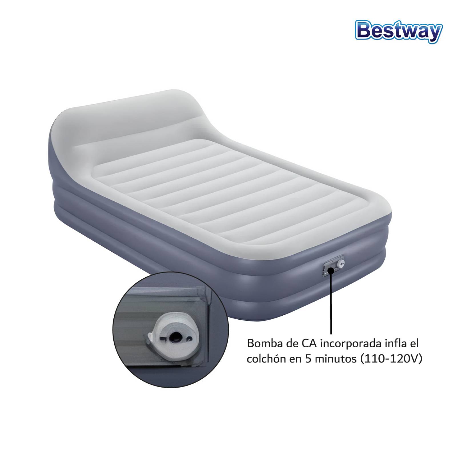 Colchón Inflable Queen Bomba Aire Cabecera Tritech Bestway