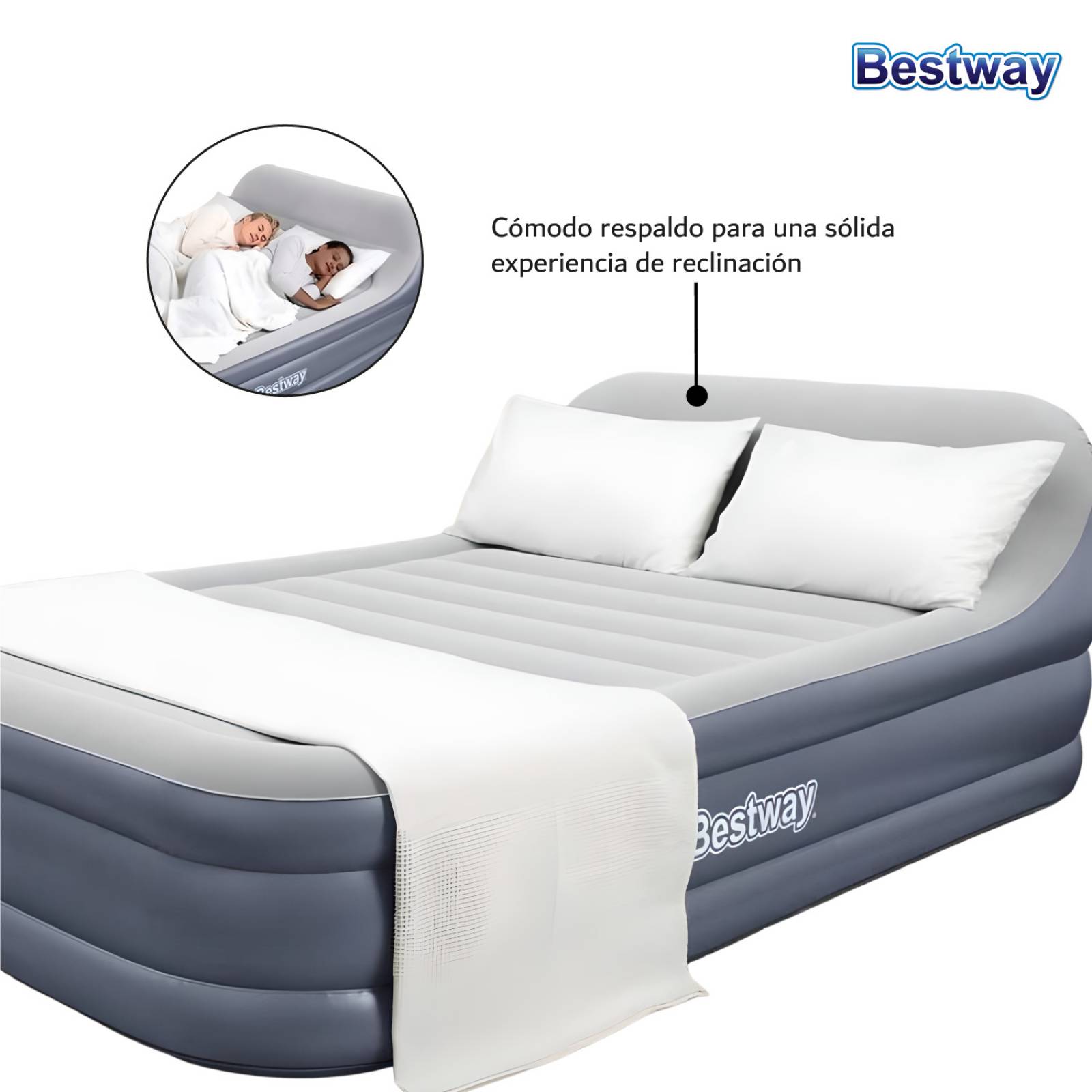 Colchón Inflable Queen Bomba Aire Cabecera Tritech Bestway