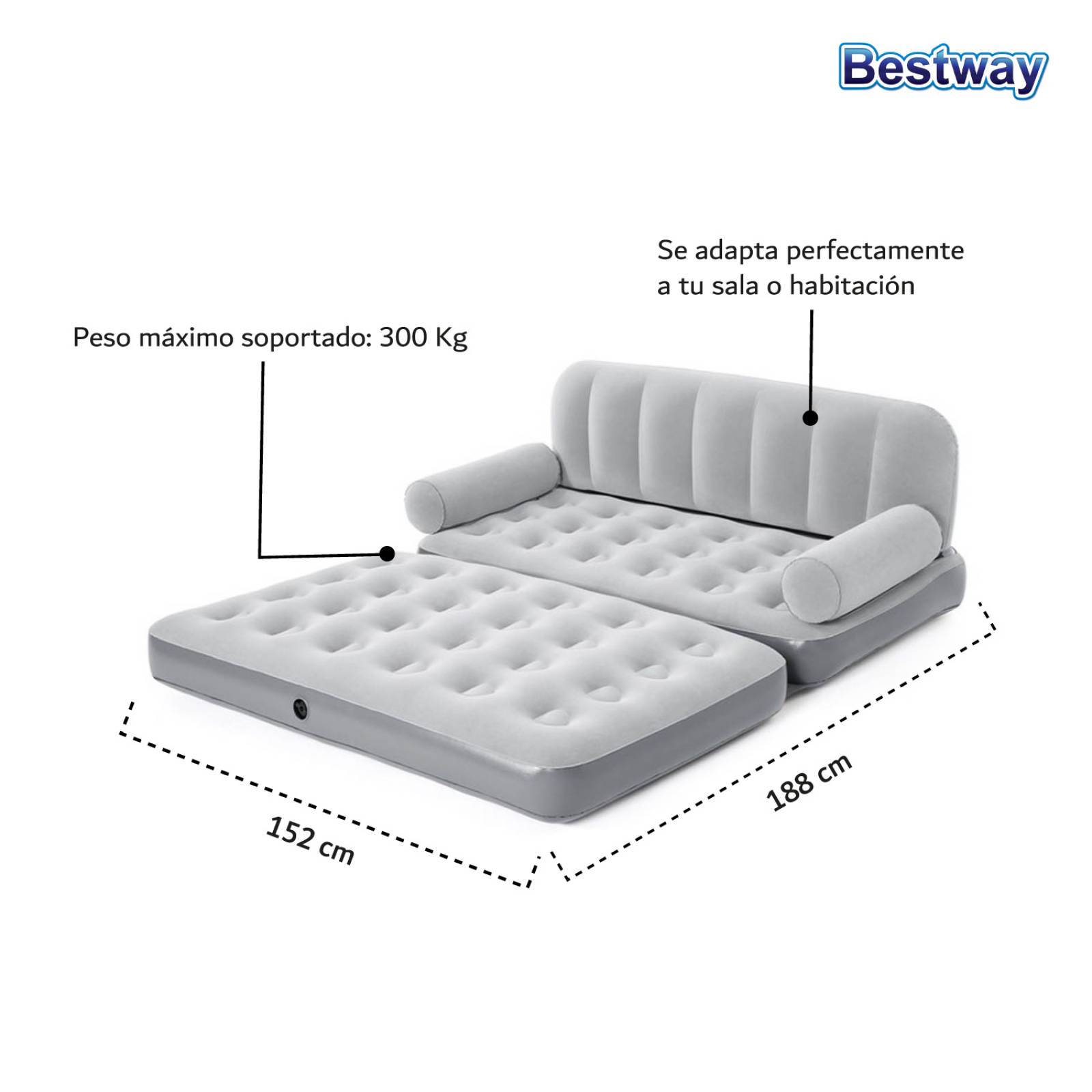 Sofa Cama Inflable Sillón Colchon Matrimonial 3en1 Bestway 
