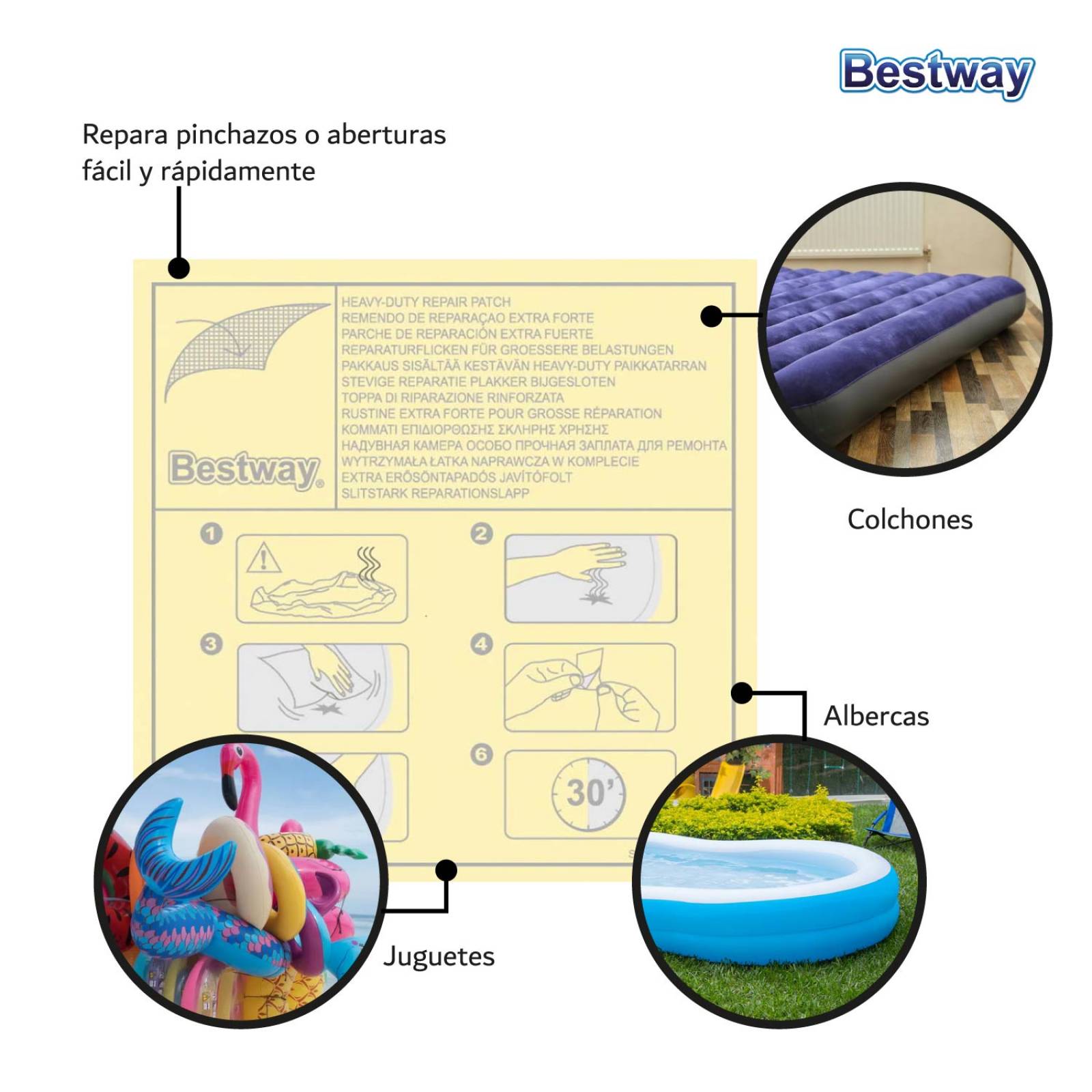 Parche Reparador Alberca Colchon Inflables 10 Pzas Bestway