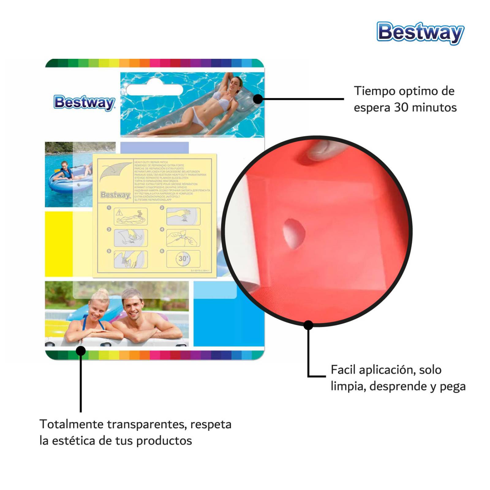 Parche Reparador Alberca Colchon Inflables 10 Pzas Bestway