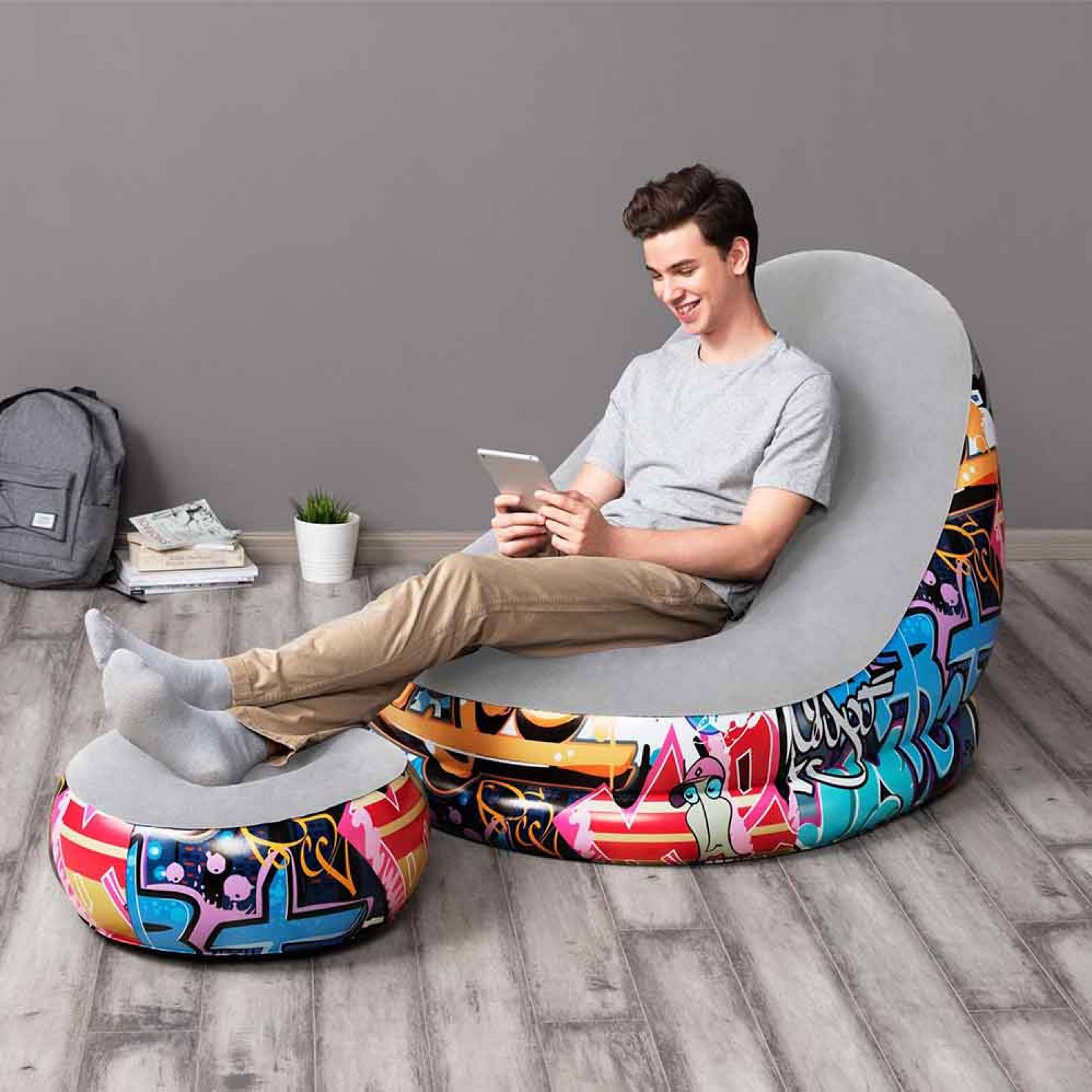Sillon Sofa Inflable Graffiti Reposa Pies Portavasos Bestway