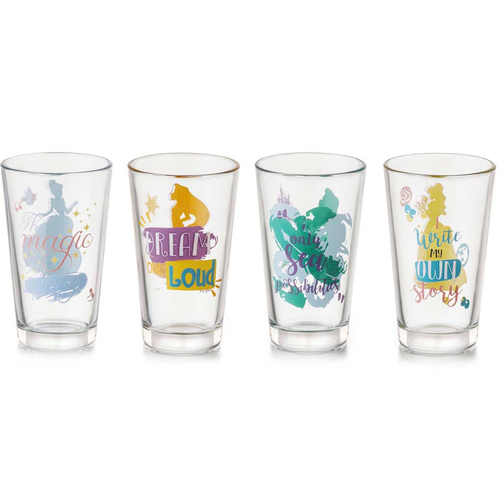 Vasos Vidrio Princesas Disney 324ml 4pzs Bebida Niñas Libbey 